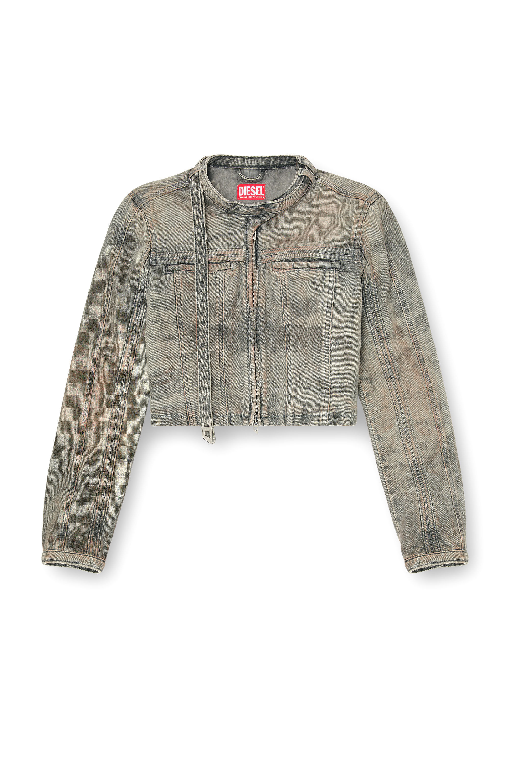 Diesel - DE-SAPHIX-FSI1, Chaqueta corta de sat&eacute;n denim de algod&oacute;n y c&aacute;&ntilde;amo Mujer in Gris - 2