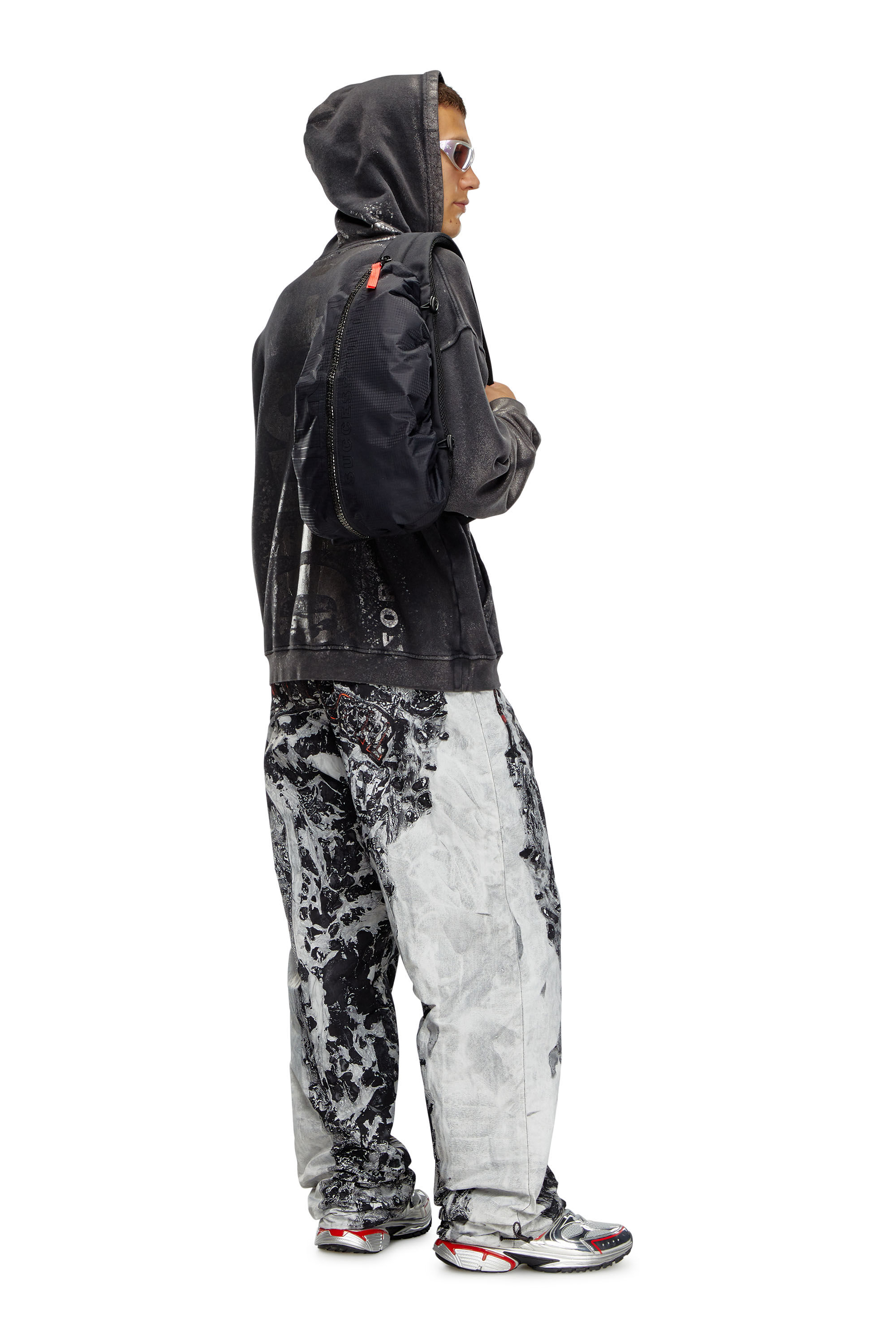 Men's Zip-D-Sling backpack in check-jacquard shell | Black | Diesel ES