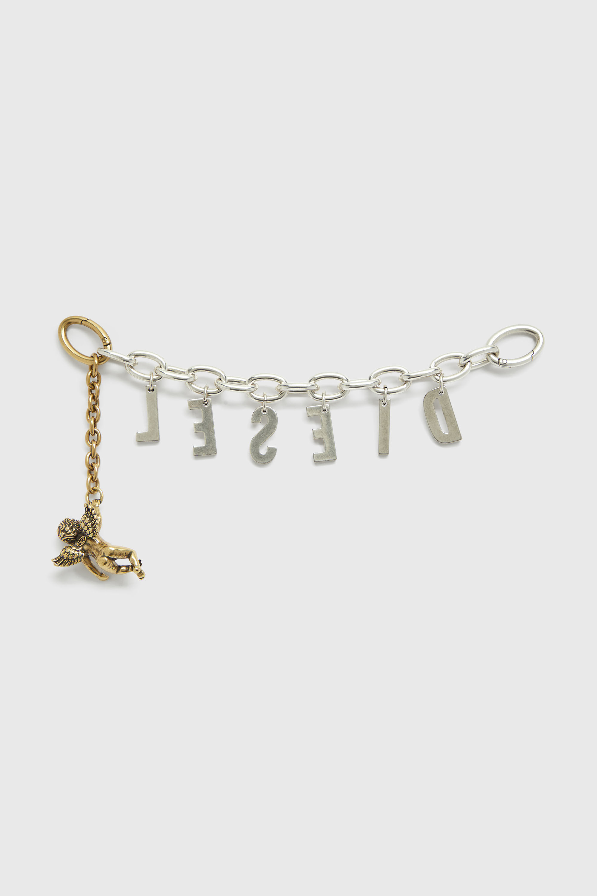 Diesel - CHAIN-D III S, Charm de letra met&aacute;lica con querub&iacute;n Mujer in Plateado - 2