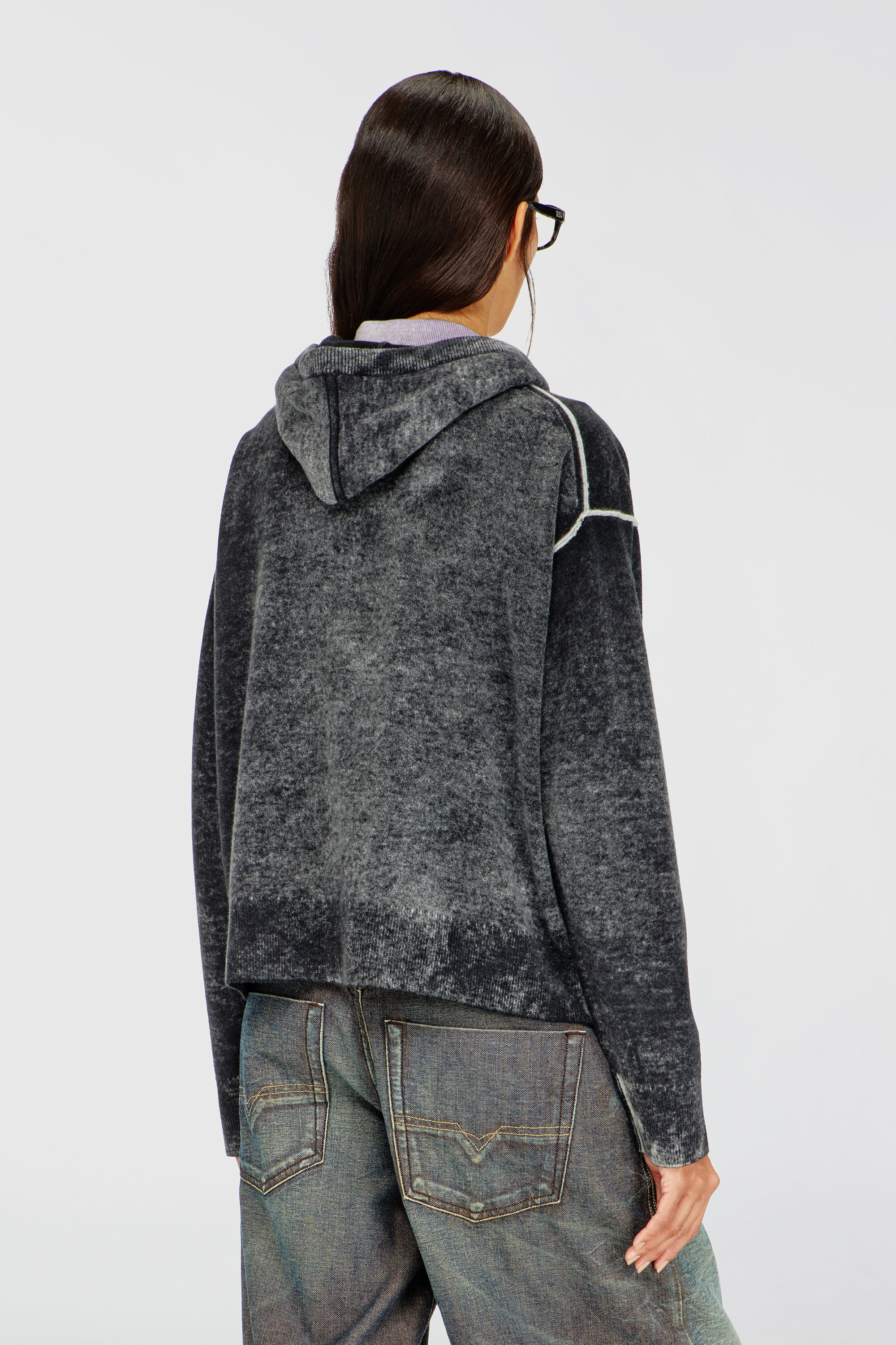 Diesel - M-HERMINE, C&aacute;rdigan con capucha de lana con estampado inverso Mujer in Multicolor - 4