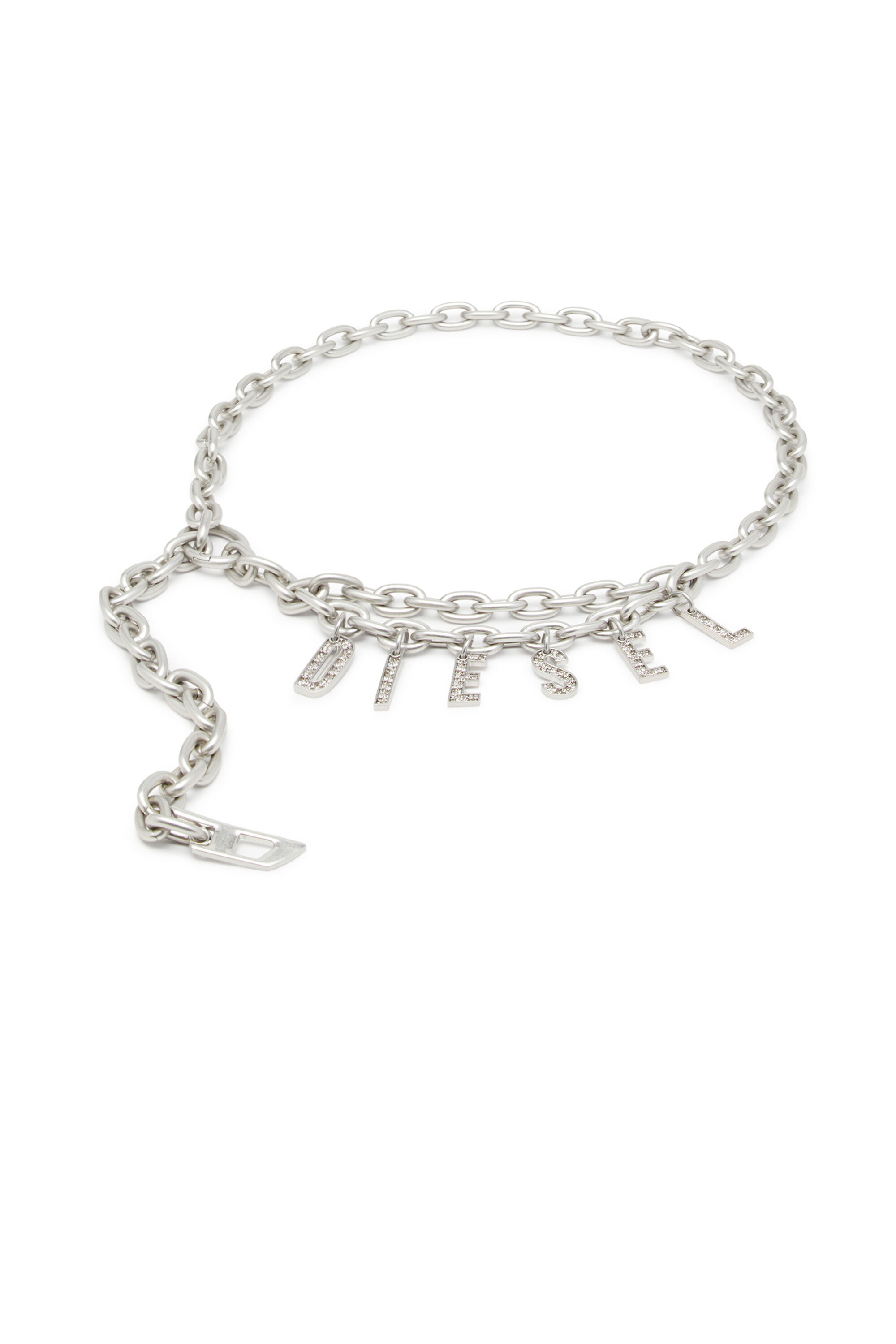 Diesel - B-CHARM CHAIN, Cinturón 1 cm de cadena con colgante con el logotipo de cristal Mujer in Plateado - 1