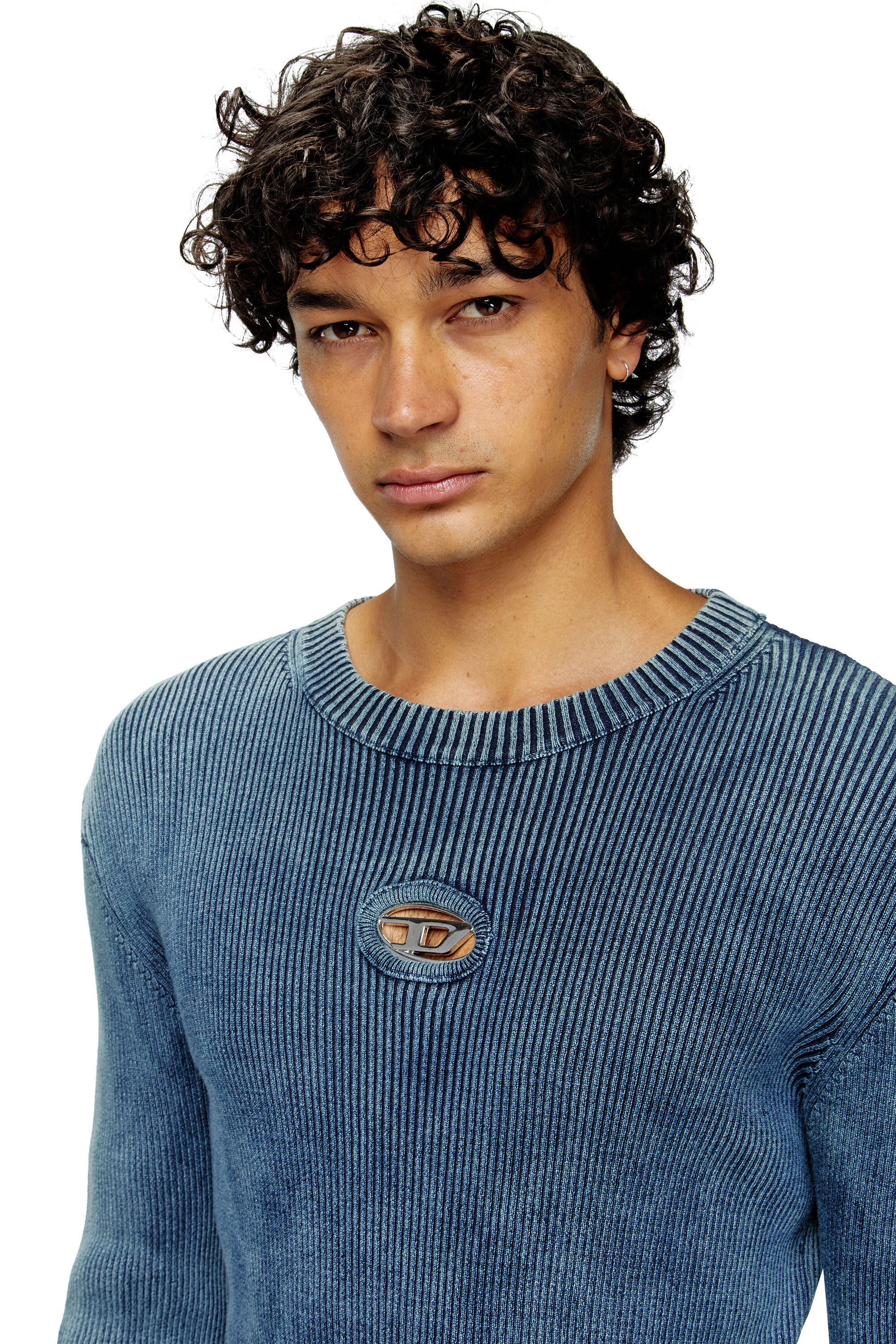 Diesel - K-DARIN-D, Jersey desgastado con logotipo recortado Hombre in Azul marino - 5