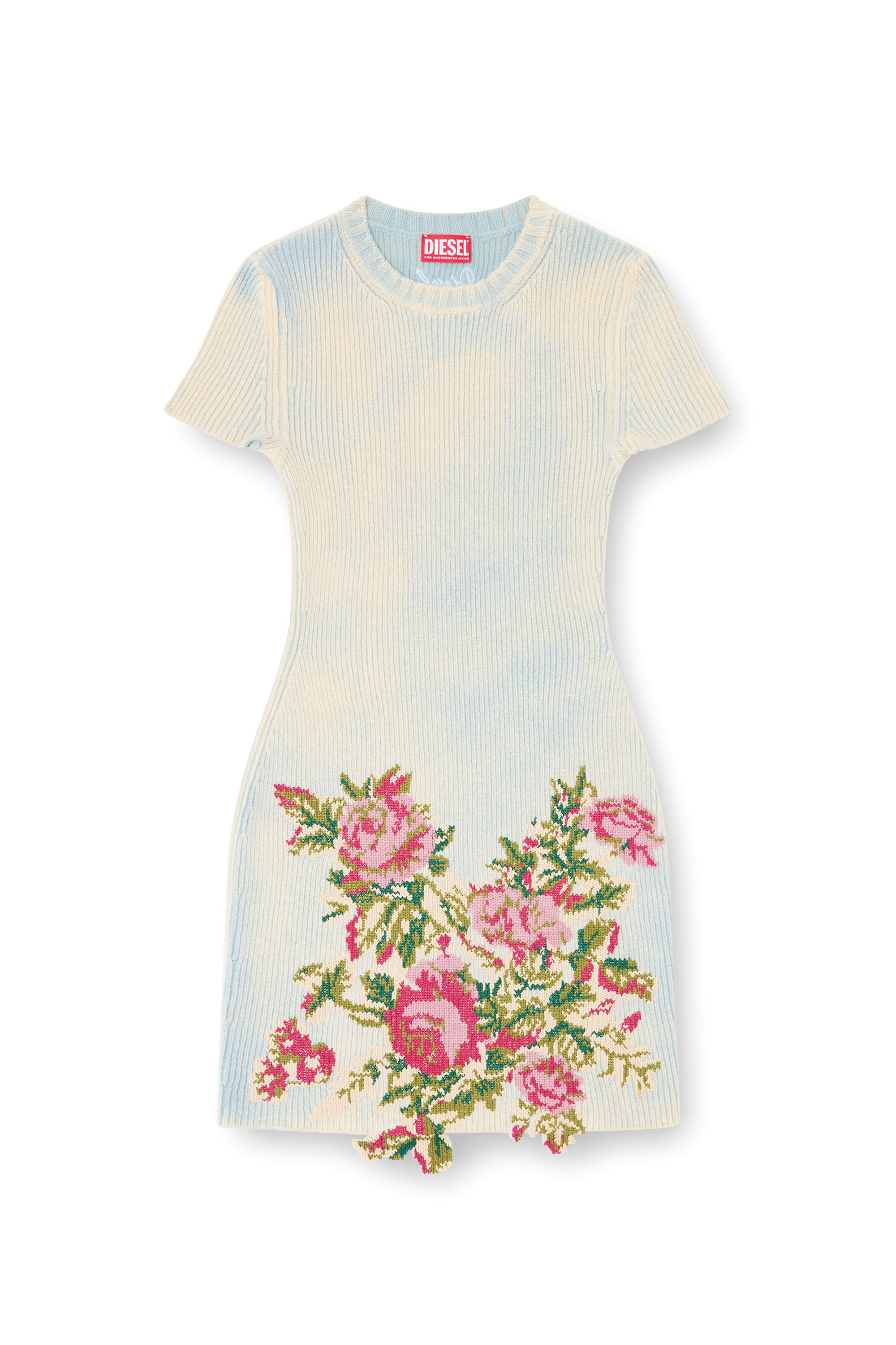 Diesel - M-RINNIE, Vestido corto de punto mezcla de lana con flores Mujer in Blanco - 2
