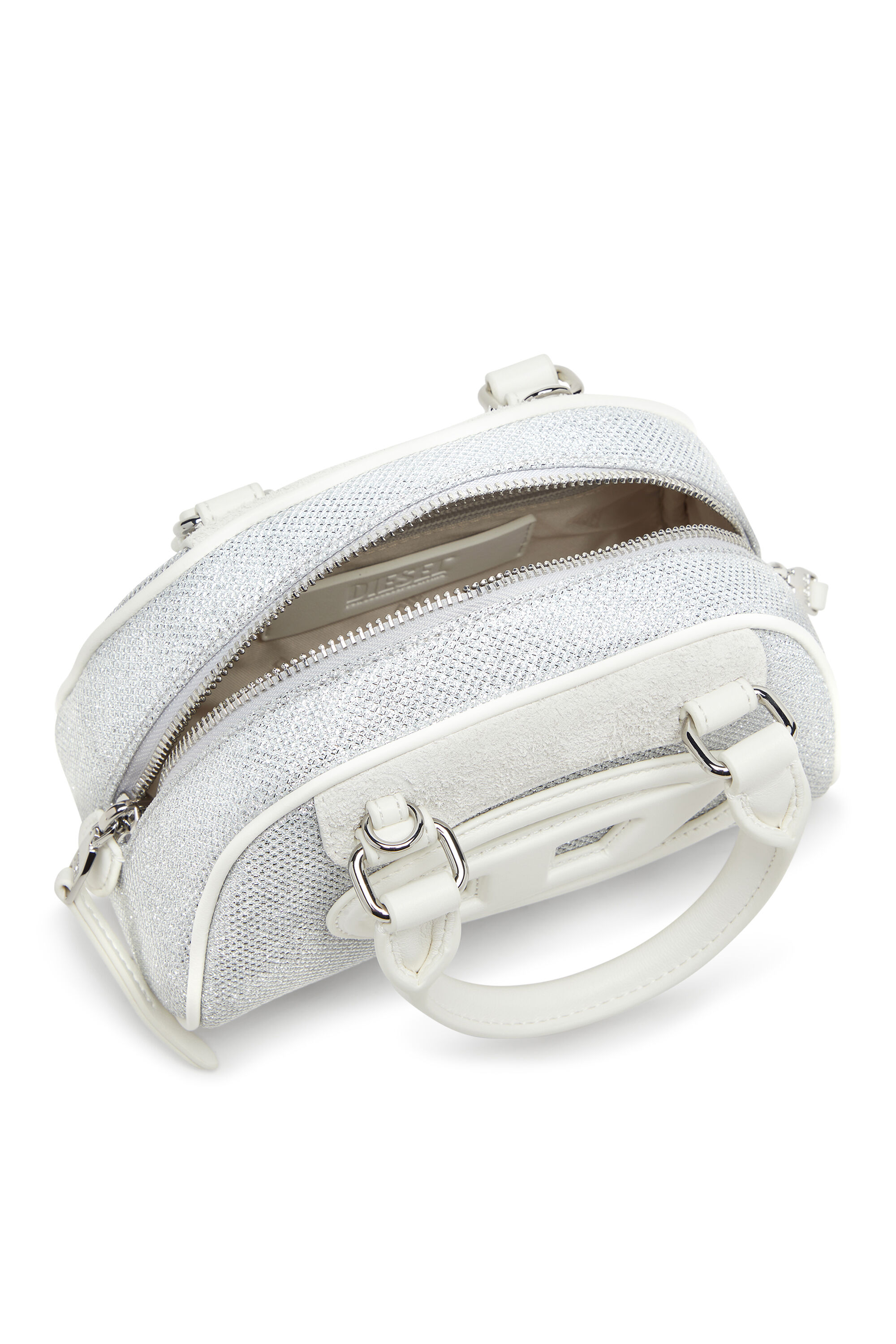 Diesel - 1DR DOME CROSSBODY, 1DR Dome-Mini bolso tipo bowling en tejido Lurex Mujer in Blanco - 3