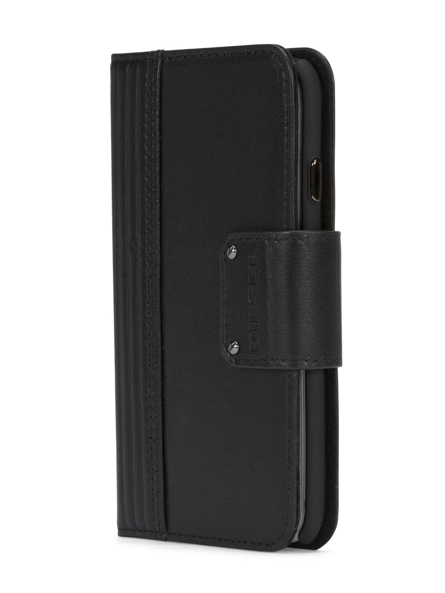 Diesel - BLACK LINED LEATHER IPHONE 8 PLUS/7 PLUS FOLIO, Funda en piel negra para iPhone 8 Plus/7 Plus Unisex in Negro - 2
