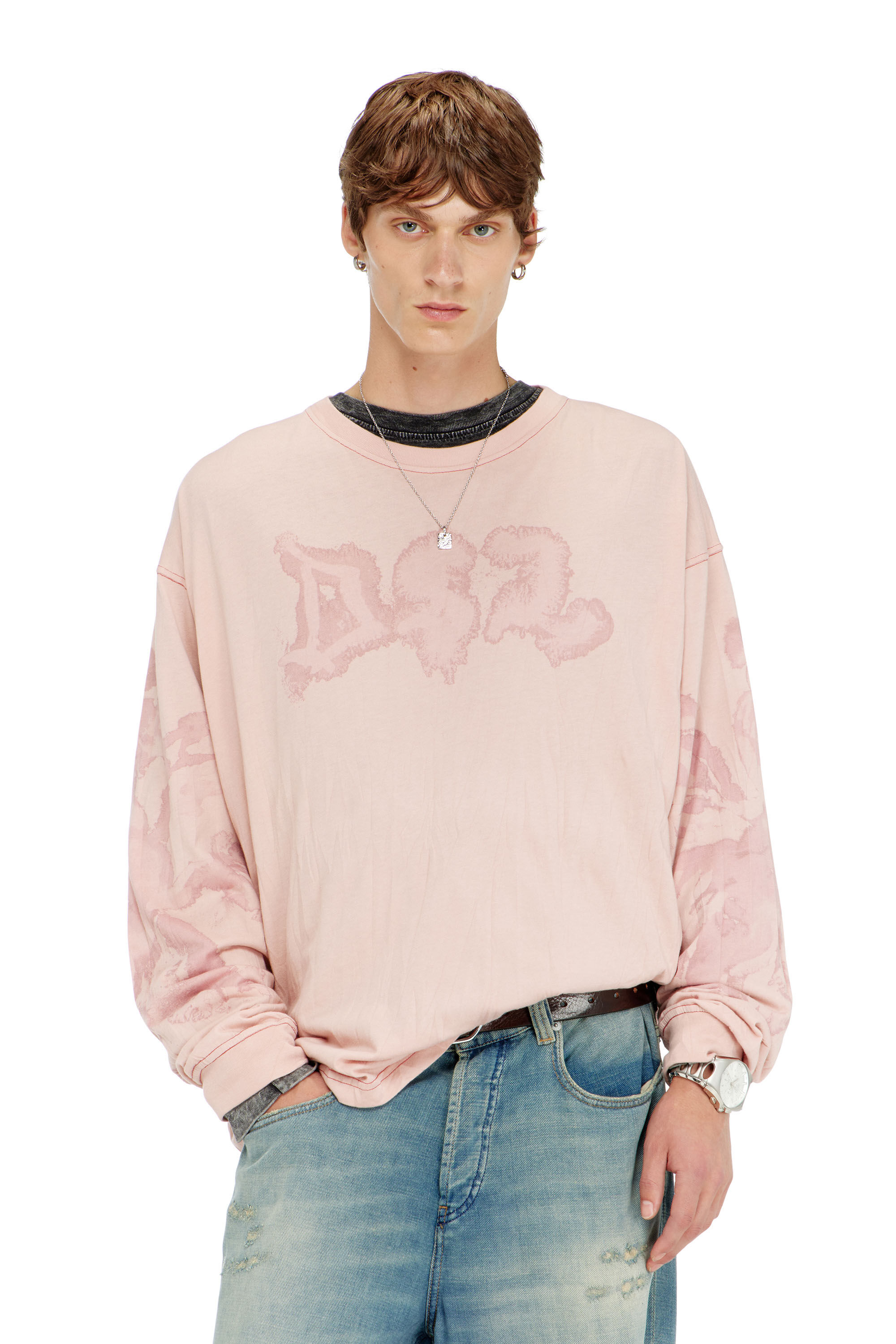 Diesel - T-BOXT-LS-AA4, Camiseta relaxed de manga larga con estampado irregular Hombre in Rosa - 3