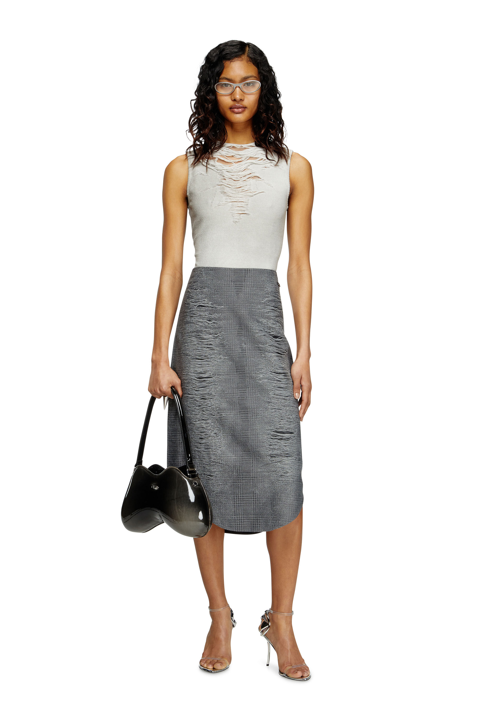 Diesel - O-TAVY, Falda de cuadros con efecto desgastado Mujer in Gris - 1