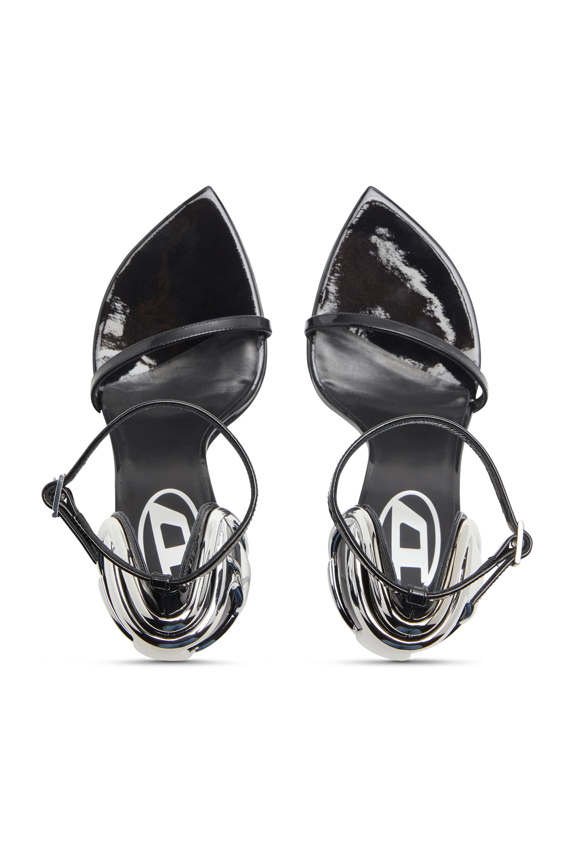 Diesel - D-TEN&HALF SANDAL, D-Ten&Half-Sandalias con tacones de aguja en charol y satén Mujer in Negro - 5