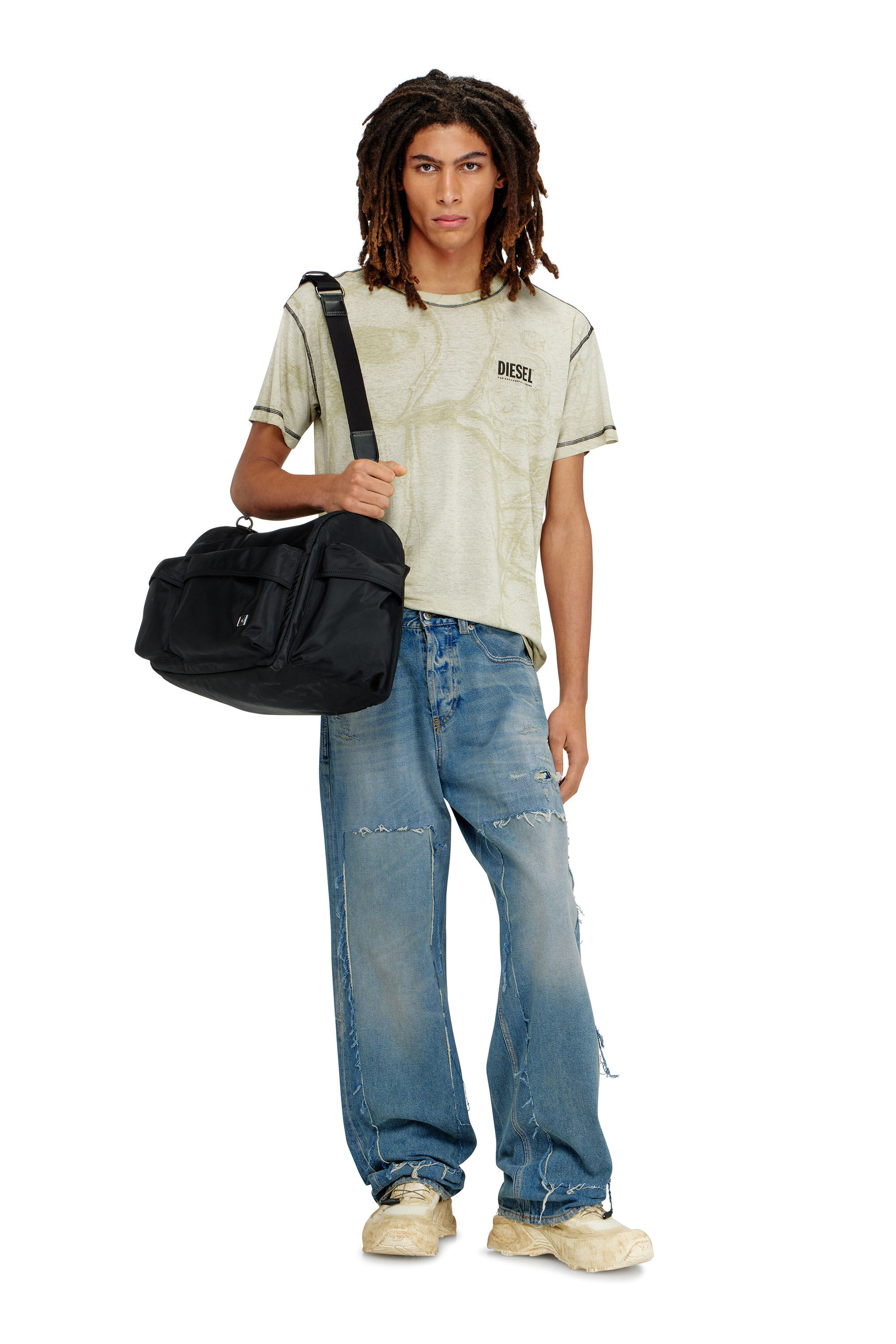 Diesel - T-NORM-V15, Camiseta de c&aacute;&ntilde;amo y algod&oacute;n con estampado integral Hombre in Gris - 1