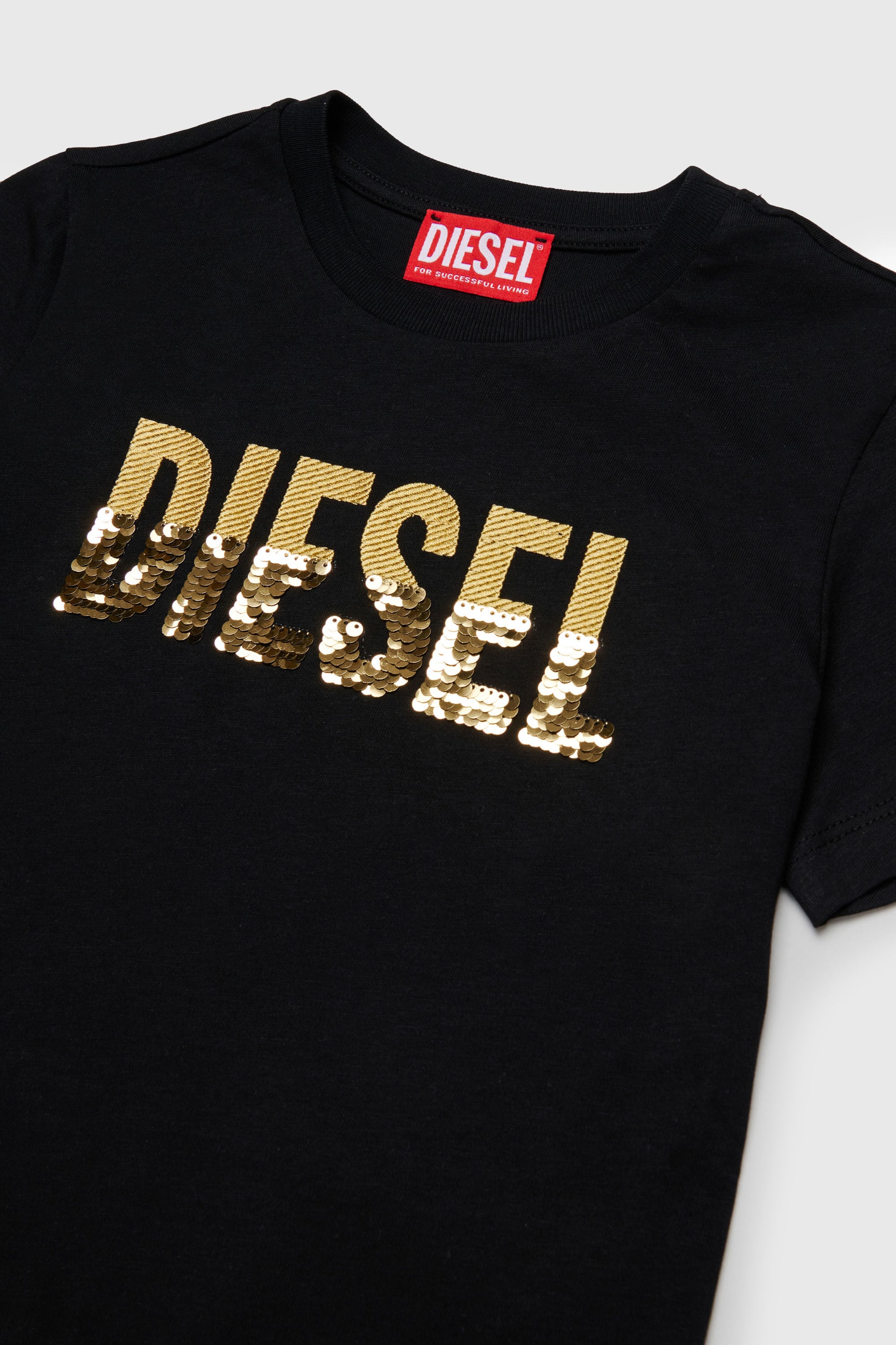 Diesel - TPALLY, Camiseta de algod&oacute;n con logo de lentejuelas Mujer in Negro - 3