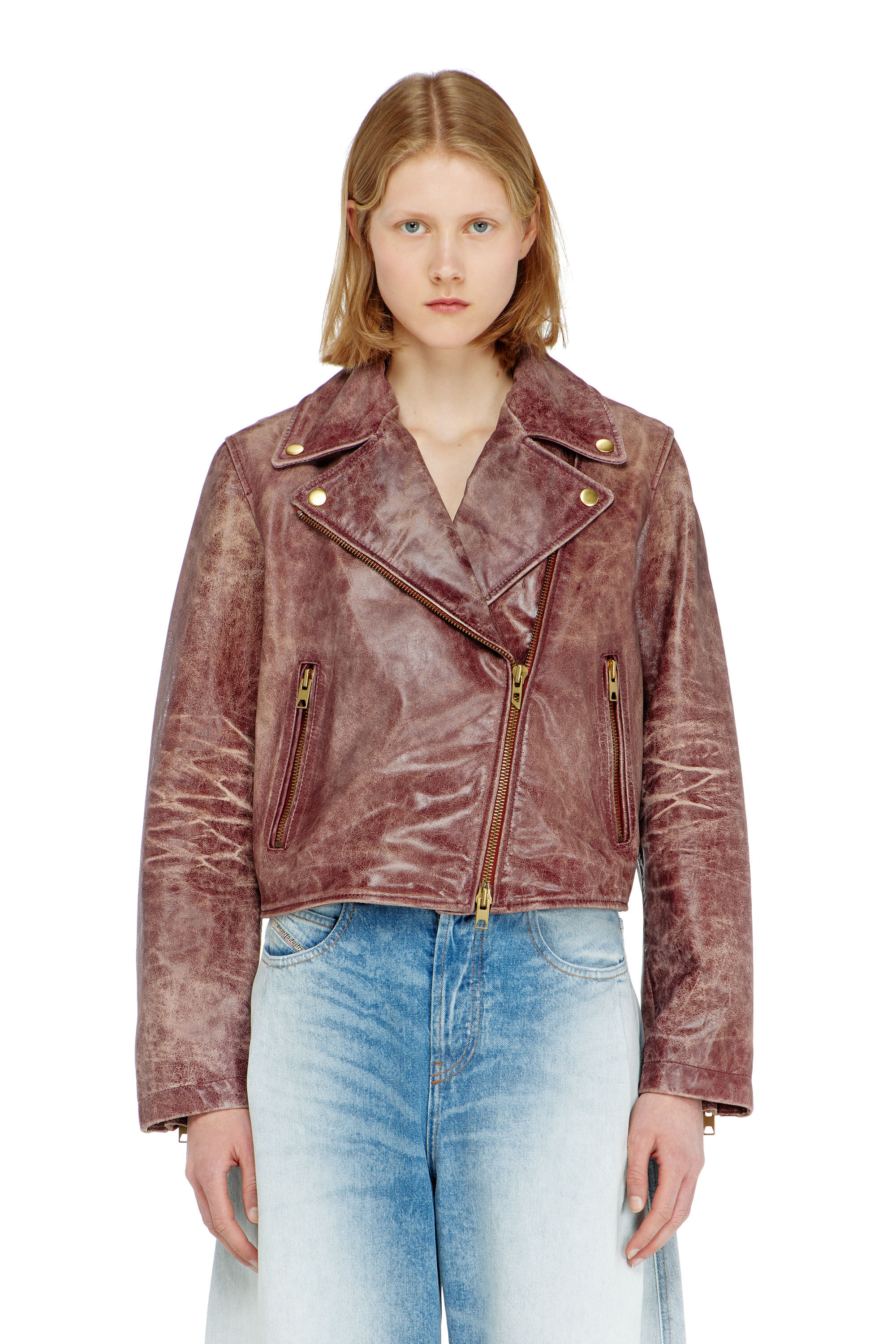 Diesel - L-UNATIC-T1, Chaqueta biker de piel tratada Mujer in ToBeDefined - 5