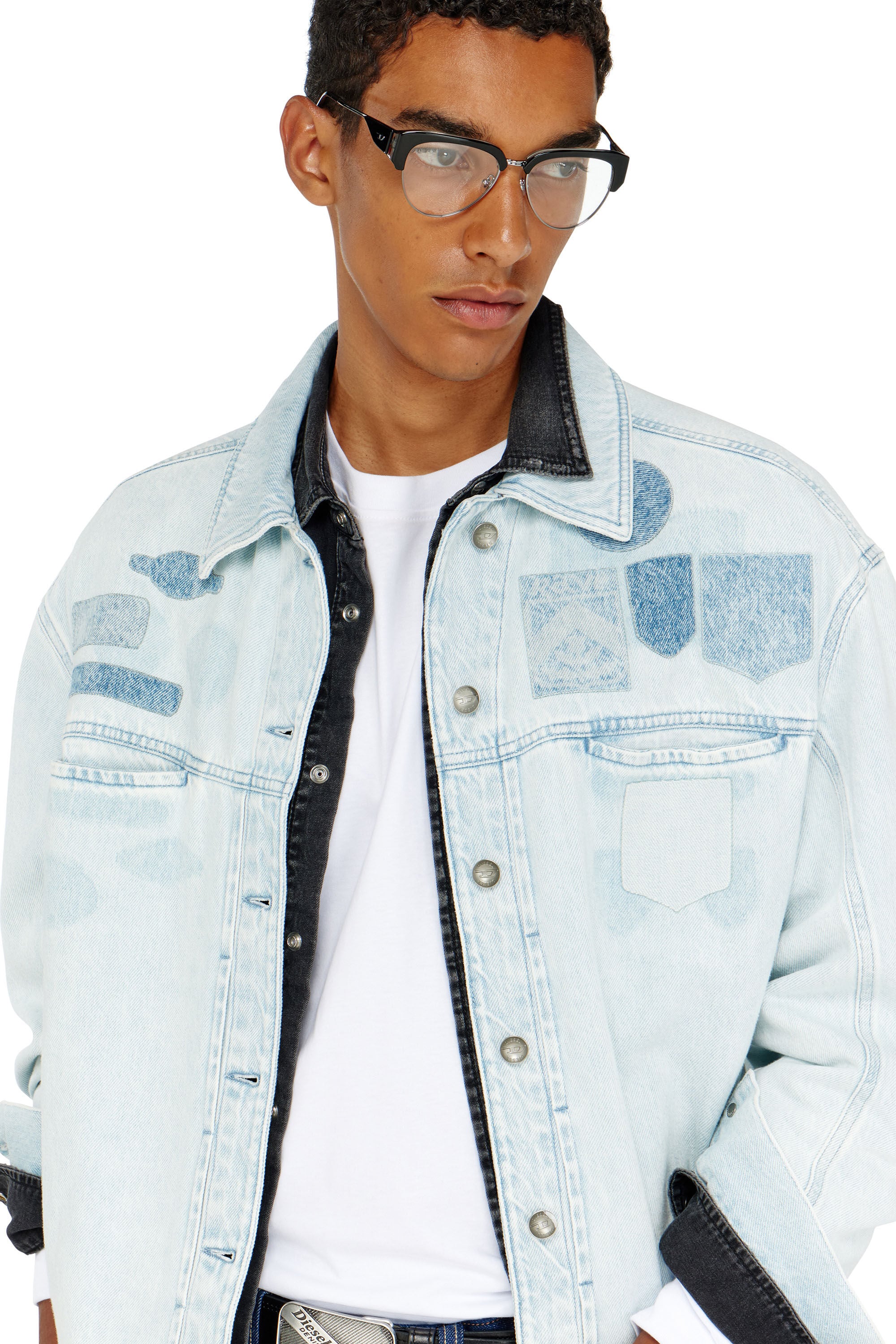 Diesel - D-RYMAVO-S, Sobrecamisa denim con efecto patch Unisex in Azul marino - 5