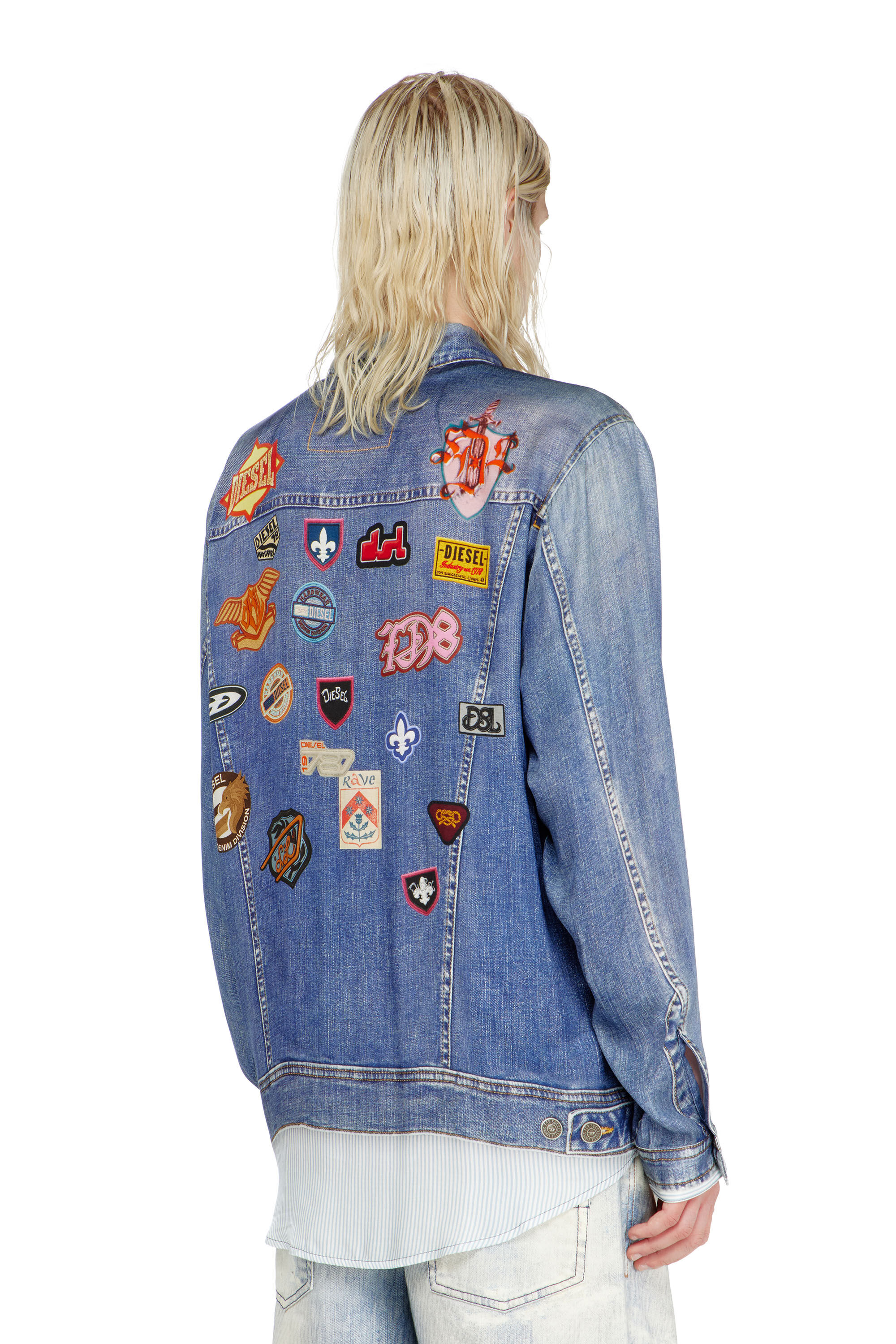 Diesel - S-SIMPLY-PATCH, Camisa satinada con estampado denim trompe-l'oeil Hombre in ToBeDefined - 4