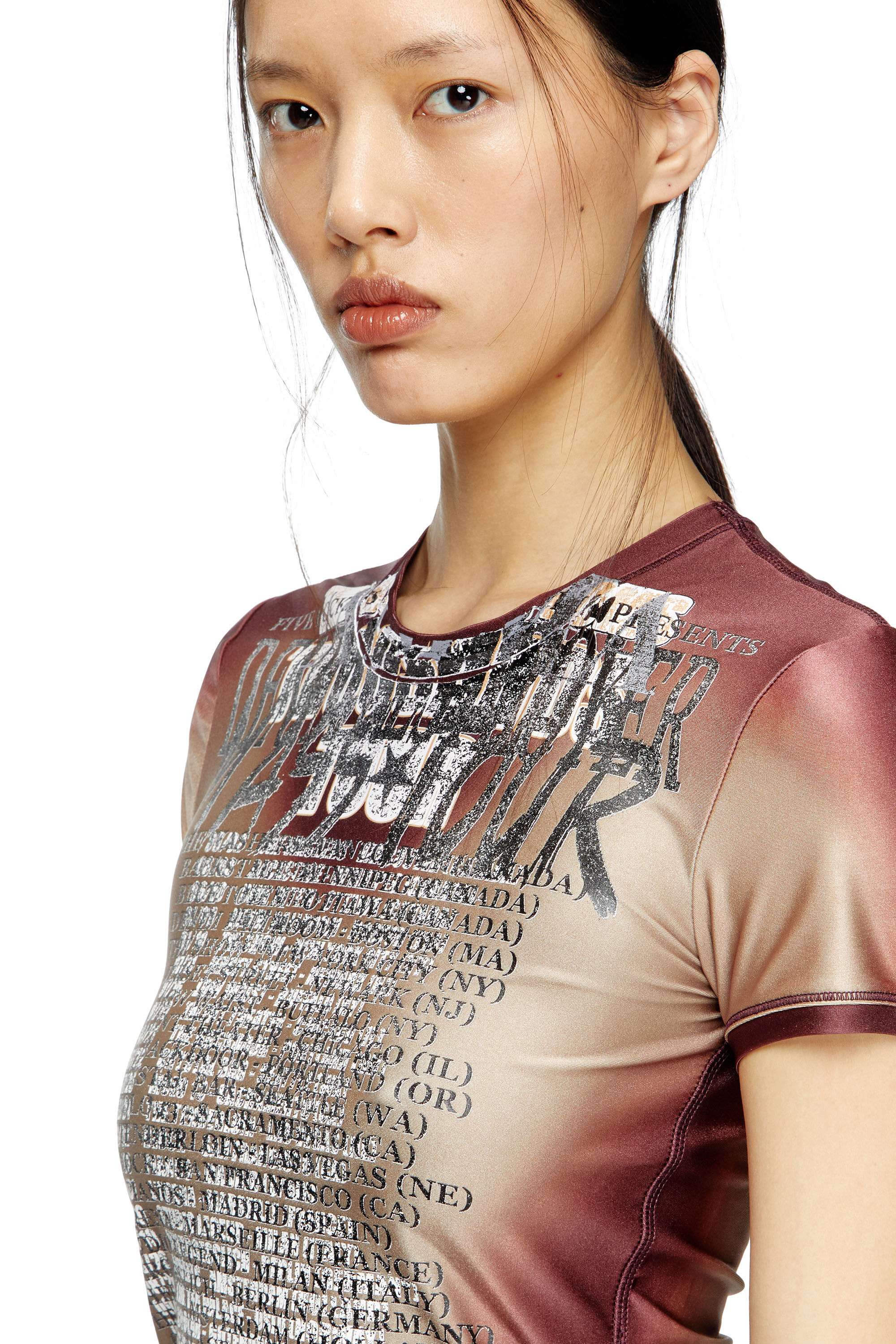 Diesel - T-KALYC, Top de manga corta con estampado de letras de canciones Mujer in Marrón - 5