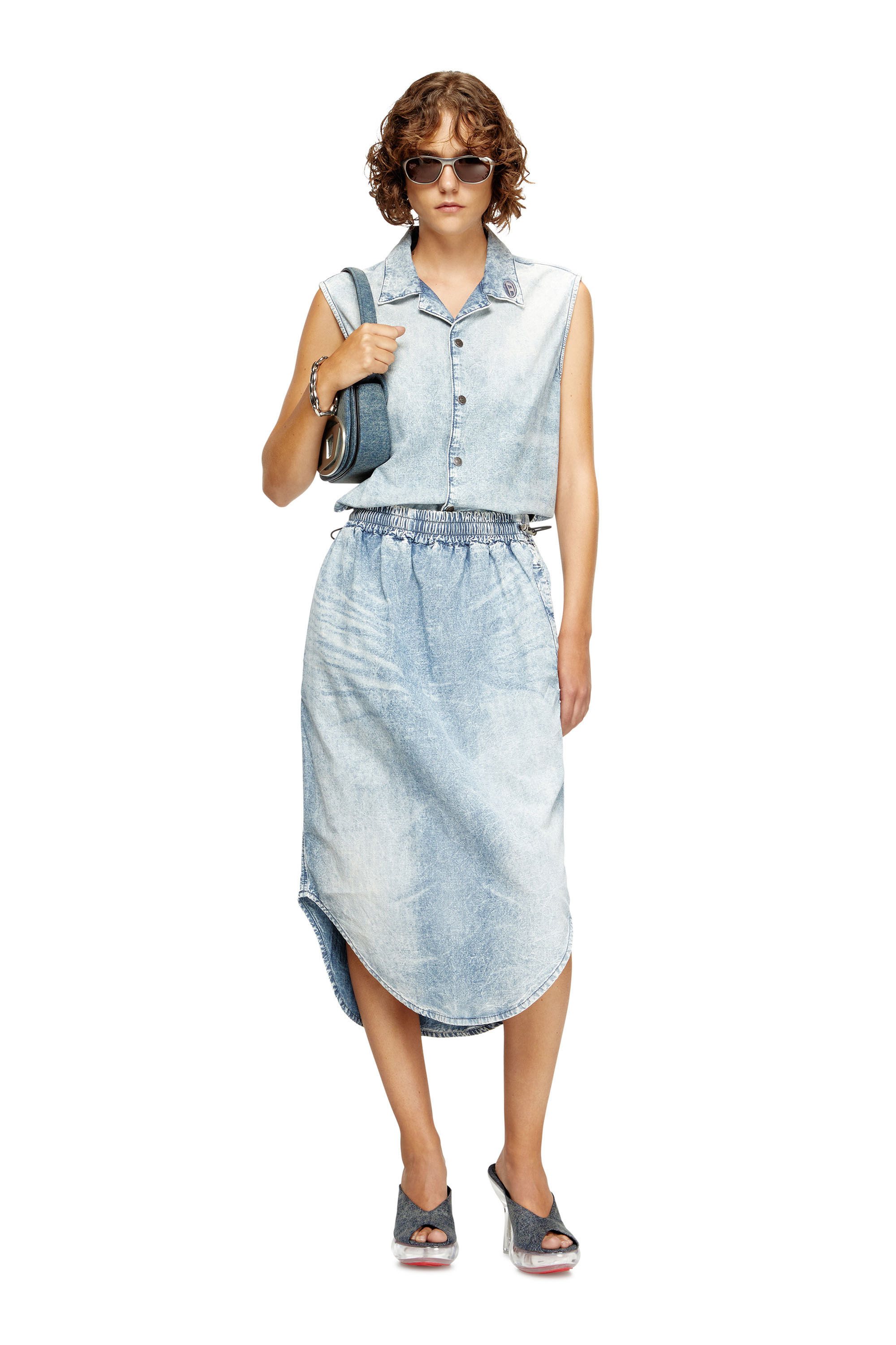 Diesel - DE-NABI-S, Top sin mangas en denim efecto mármol Mujer in Azul marino - 1