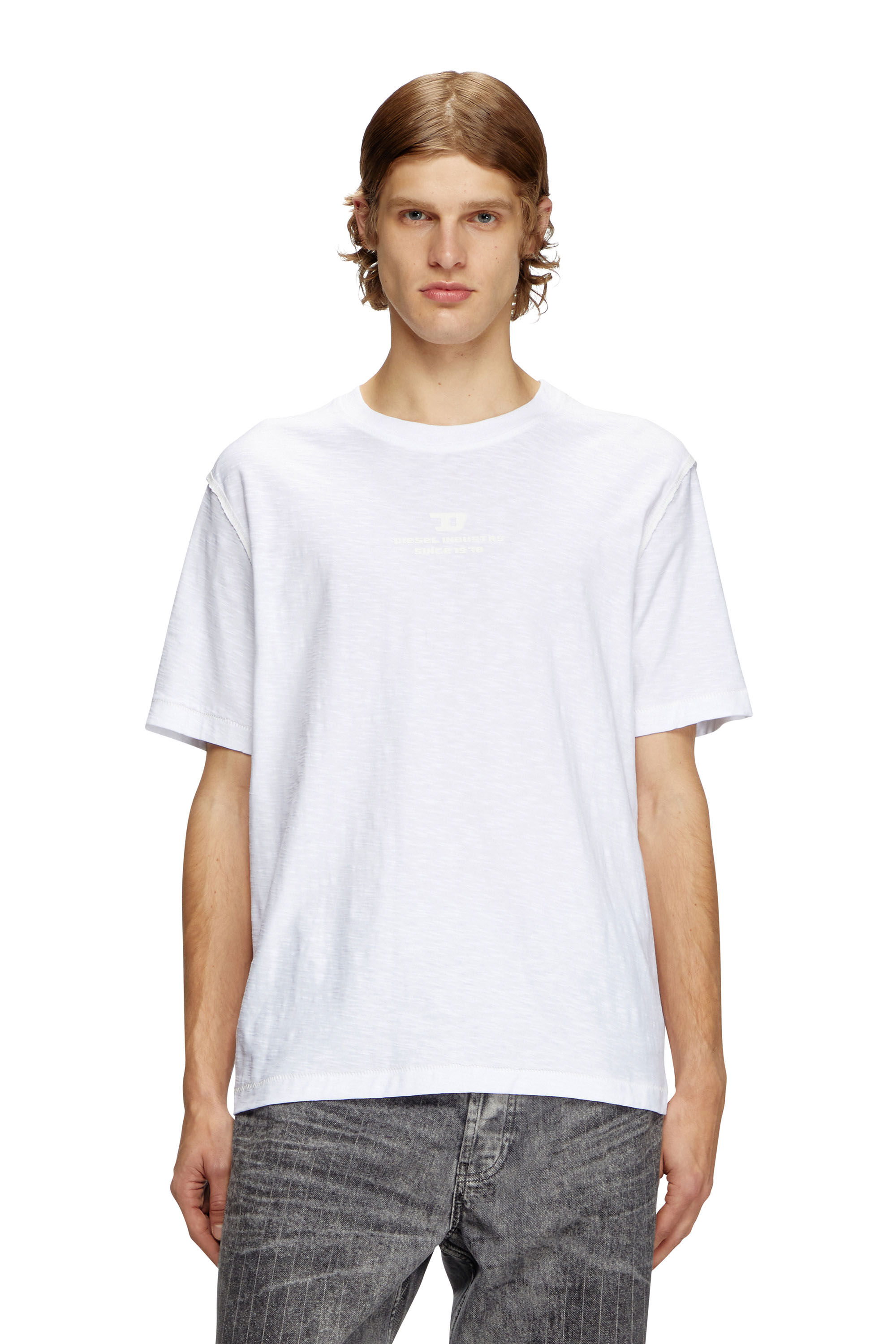 Diesel - T-ADJUST-R10, Camiseta slub con estampado del logotipo a tono Hombre in Blanco - 3