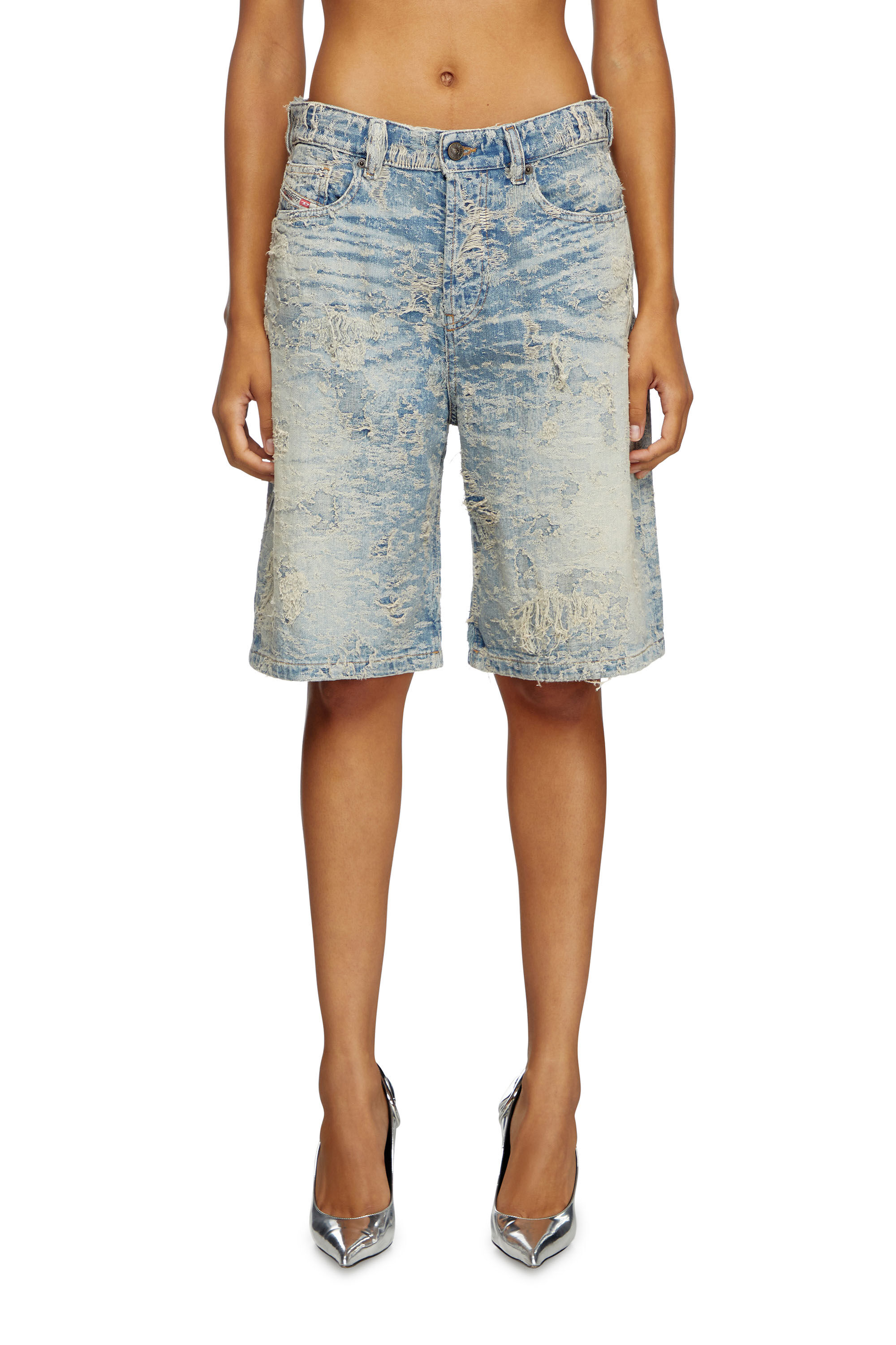 Diesel - DE-SIRE-SHORT-FSF, Pantalones cortos de denim en jacquard con efecto de suciedad Mujer in Azul marino - 3