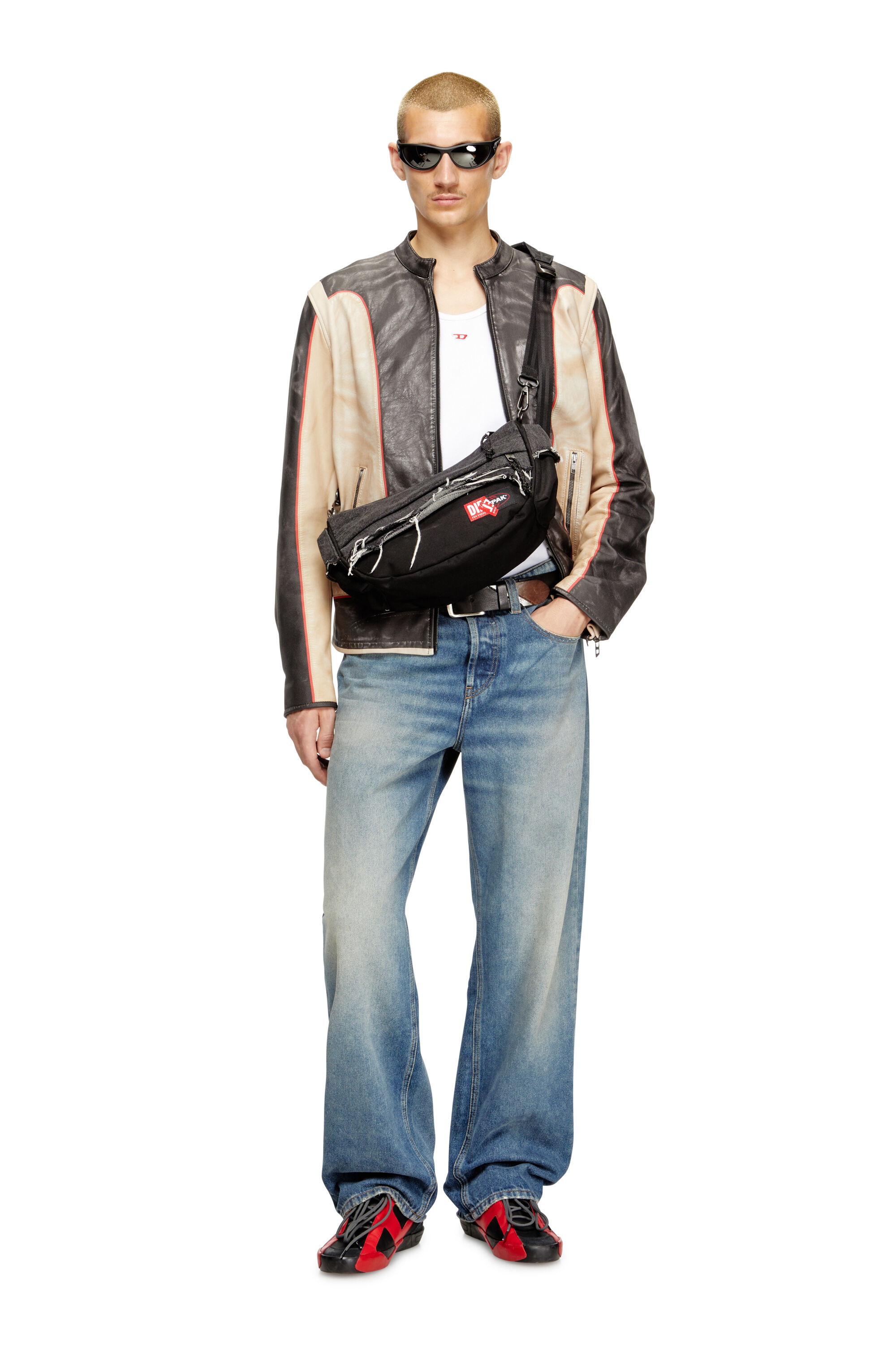 Diesel - DIESEL SHOULDER BAG, Bolso de hombro en denim destruido y CORDURA® Unisex in Negro - 5