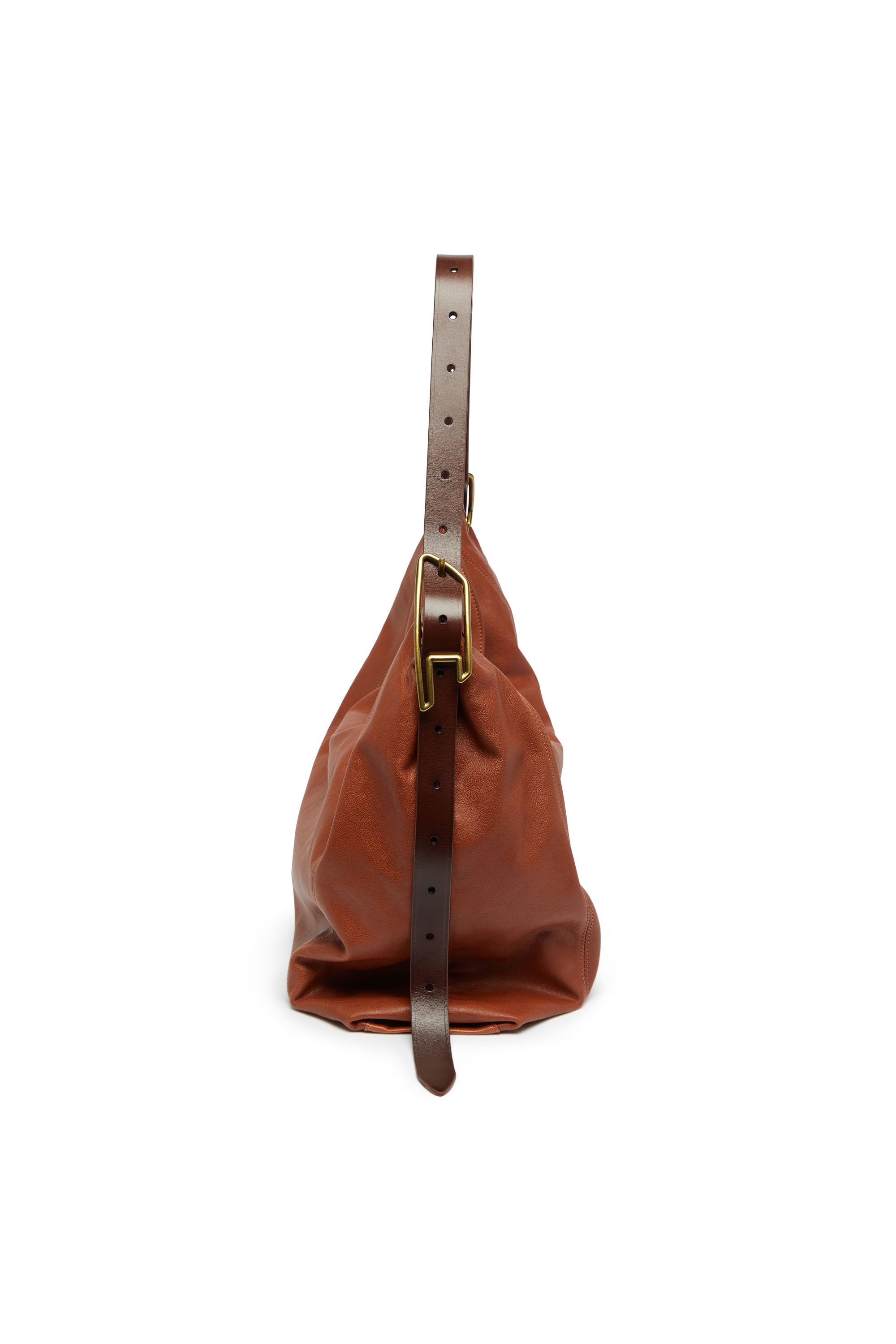 Diesel - D-LINE HOBO L, D-Line-Bolso hobo de piel brillante arrugada Mujer in Marr&oacute;n - 4