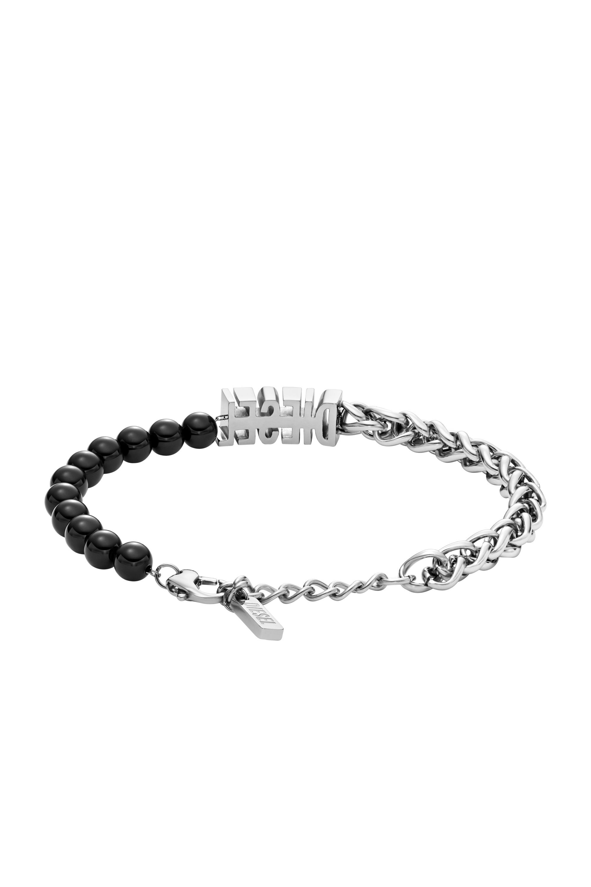 【DIESEL】dx1569710 / dx1548040 jewel Women's Black Agate Beaded Chain Bracelet | Silver | Diesel