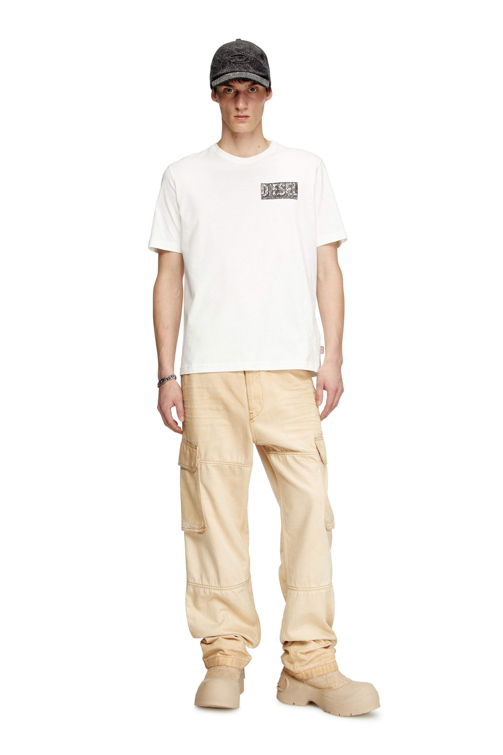 Diesel - T-ADJUST-R19, Camiseta con parche de gabardina con el logotipo Hombre in Blanco - 1