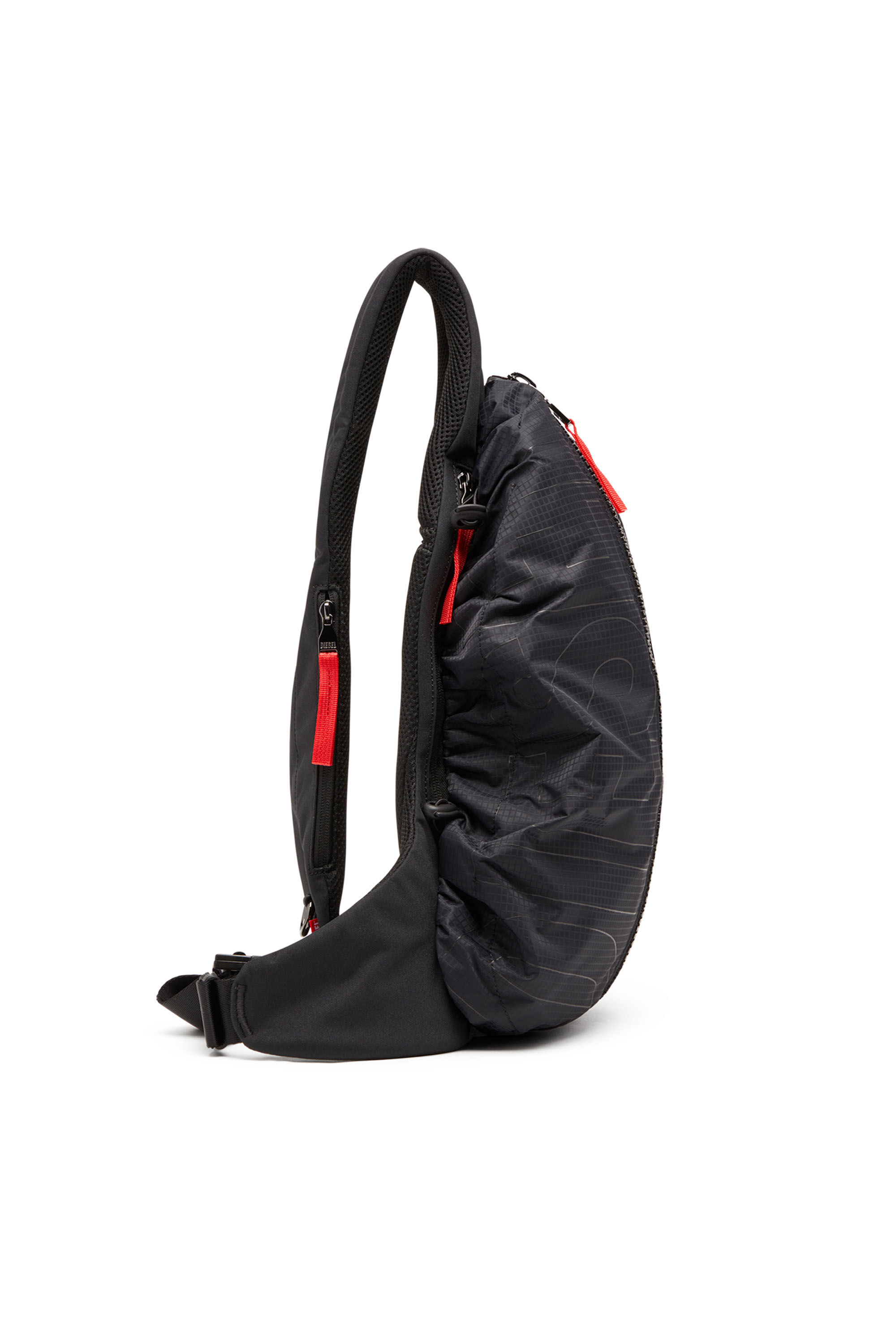 Men's Zip-D-Sling backpack in check-jacquard shell | Black | Diesel ES