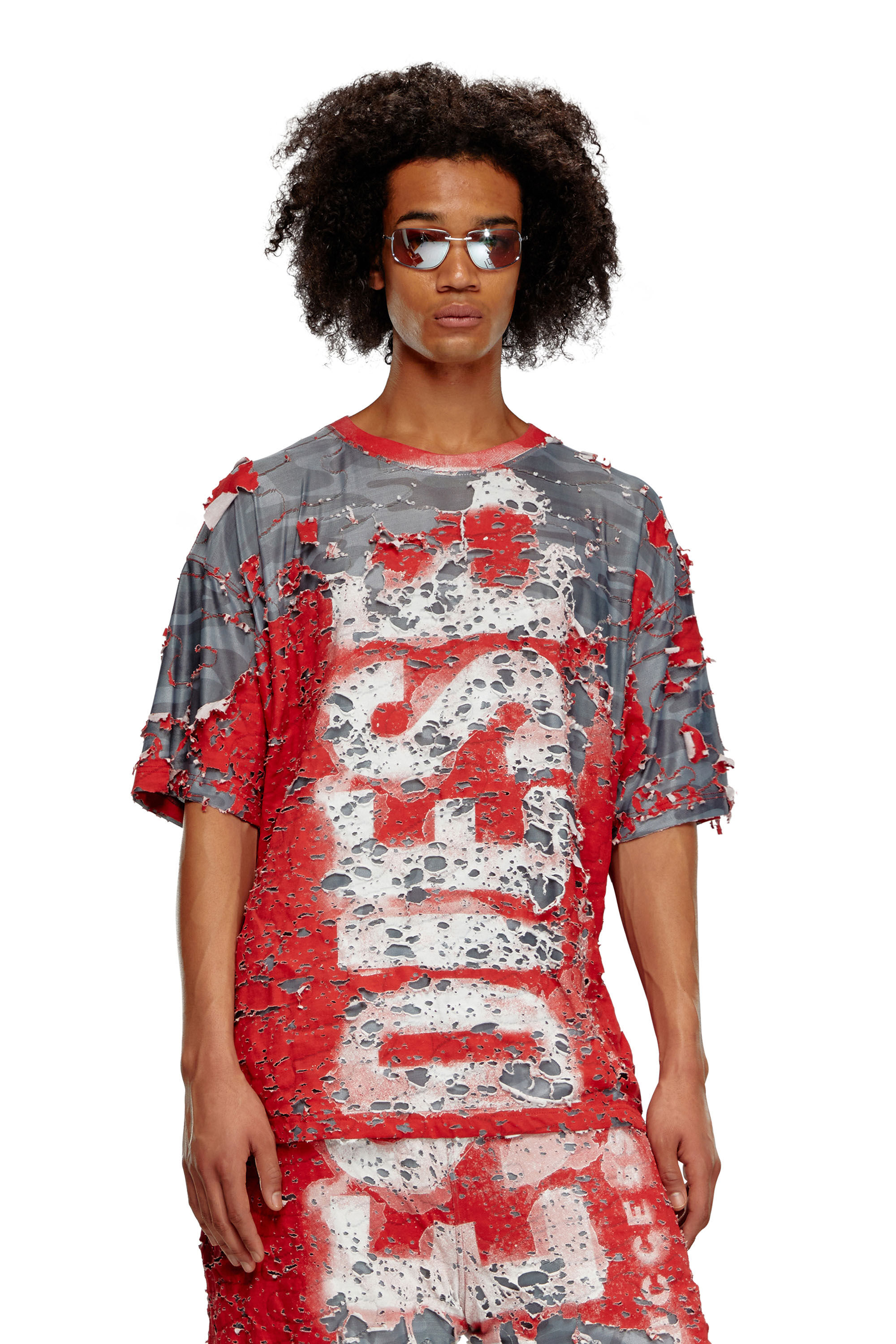 Diesel - T-BOXT-PEEL, Camiseta con logotipo en tejido destruido Hombre in Rojo - 3