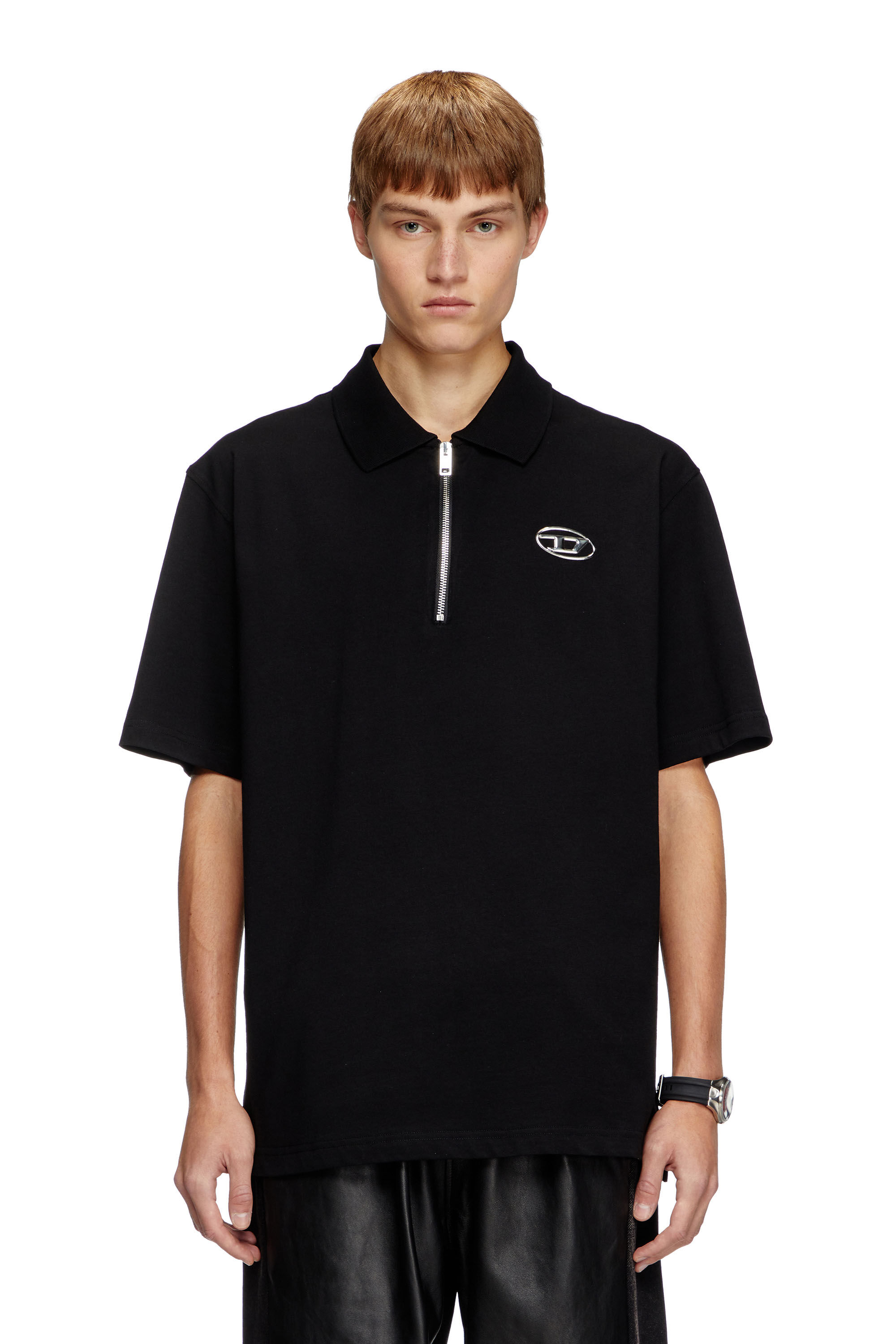 Diesel - T-VOR-OD, Polo con cremallera delantera y logotipo Oval D cortado con láser Hombre in Negro - 3
