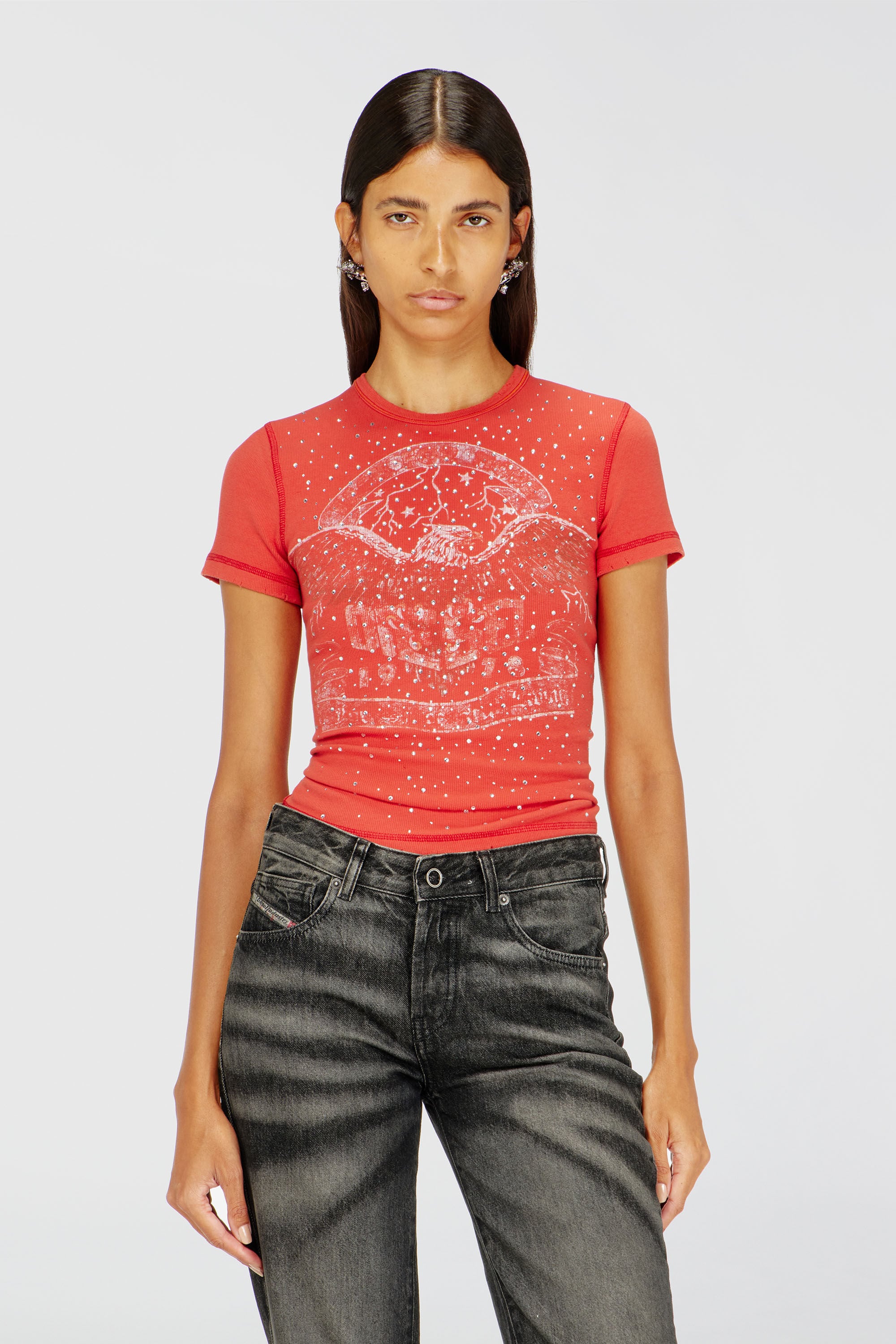 Diesel - T-MARSY-RIB-CRY, Camiseta con gr&aacute;ficos de concierto y cristales Mujer in ToBeDefined - 3
