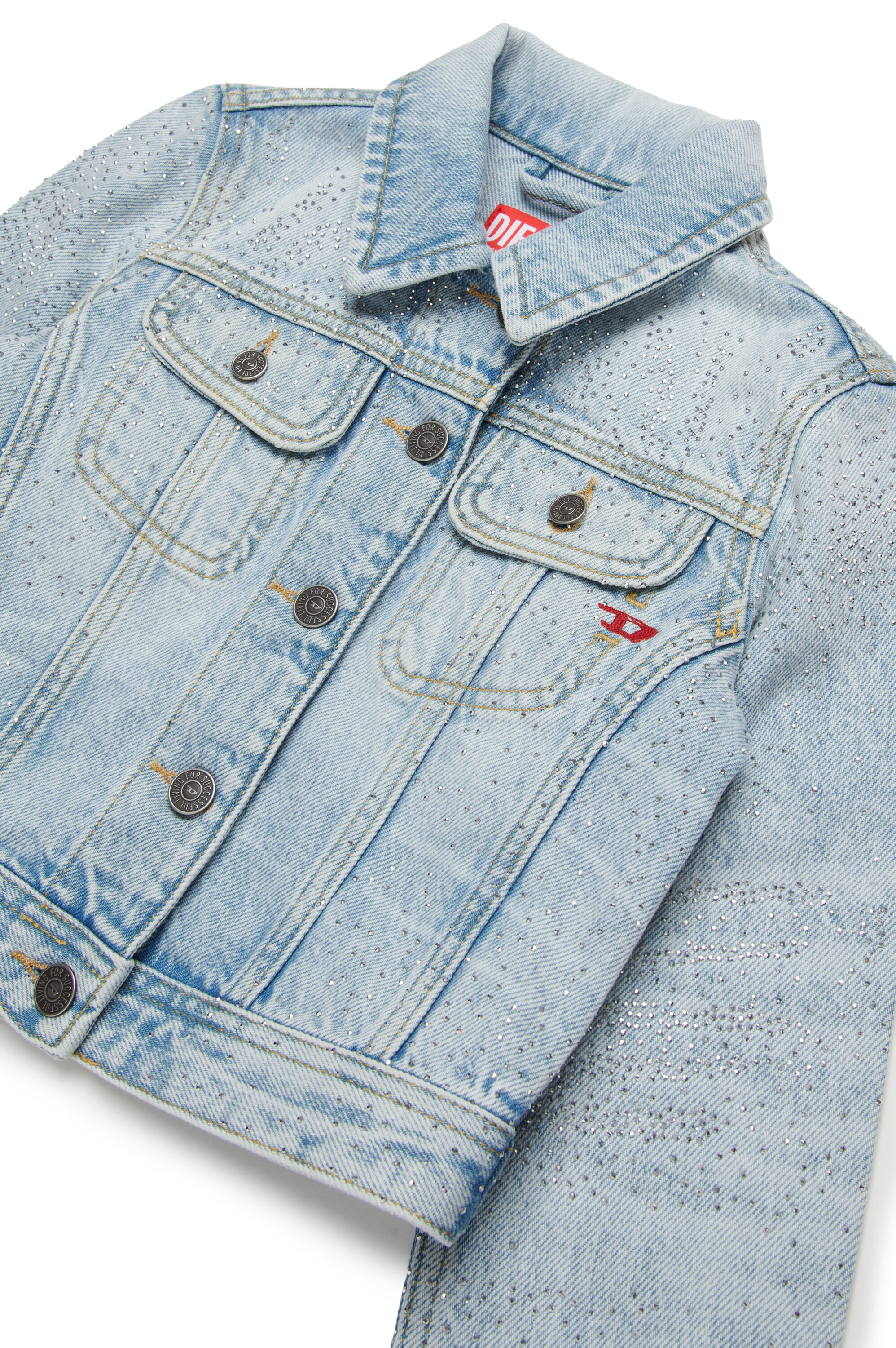 Diesel - JSLIMMY-J, Chaqueta trucker en denim con microdiamantes Mujer in Azul marino - 3