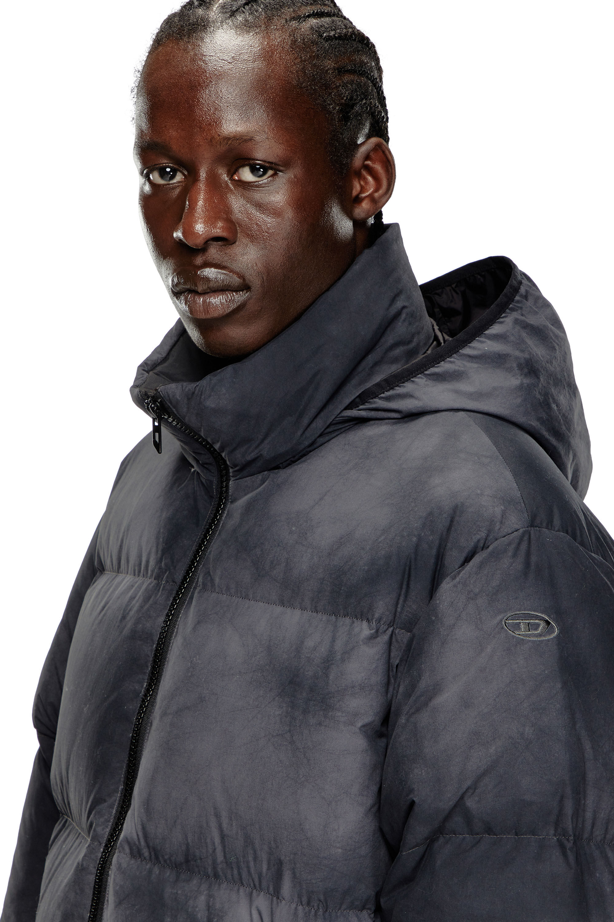 Diesel - W-RAVEEL, Man's Hooded down jacket in patchy nylon in Black - 5