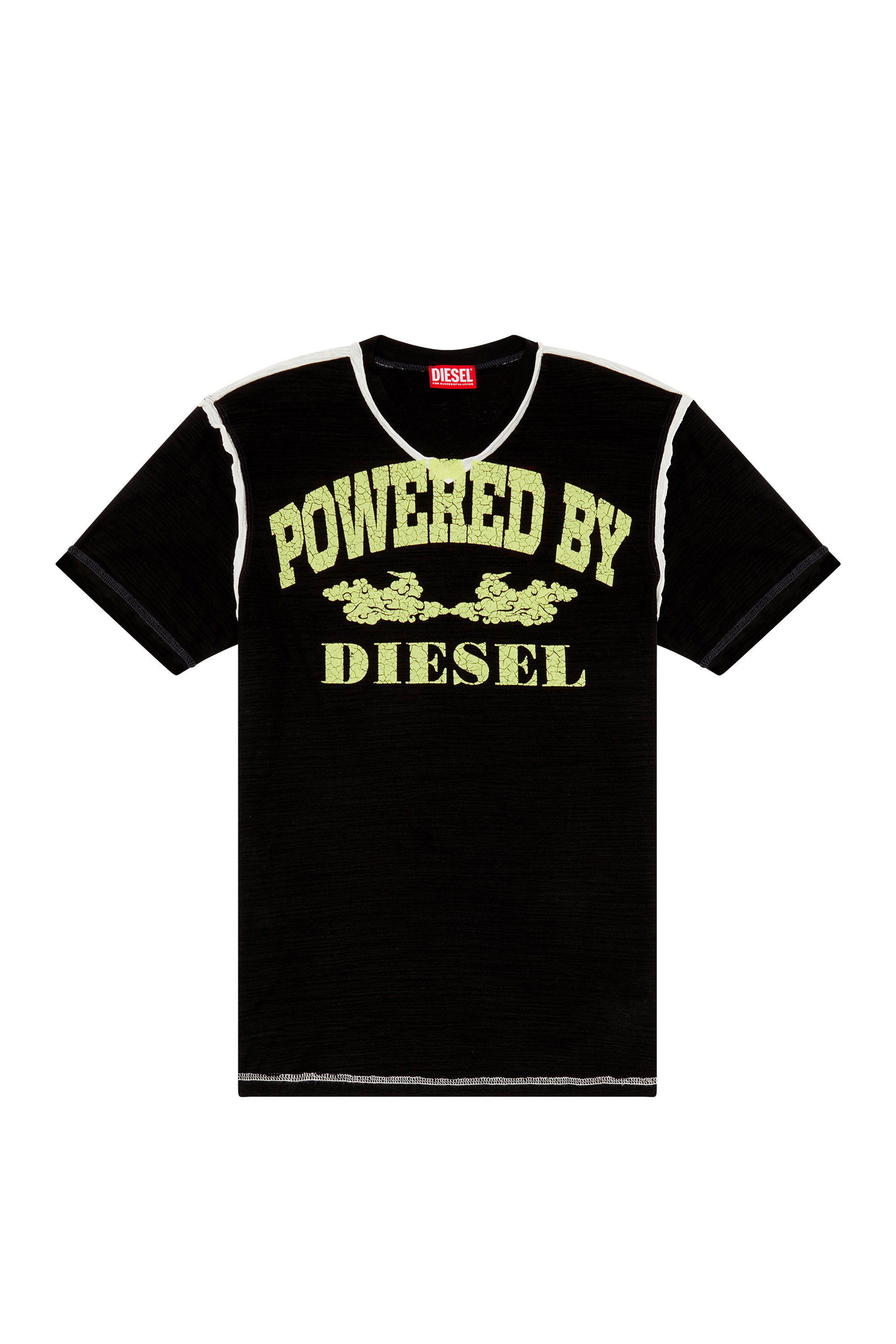 Diesel - T-DIEGOR-V-RAW, Camiseta con cuello en V de tejido slub de revés Hombre in Negro - 2