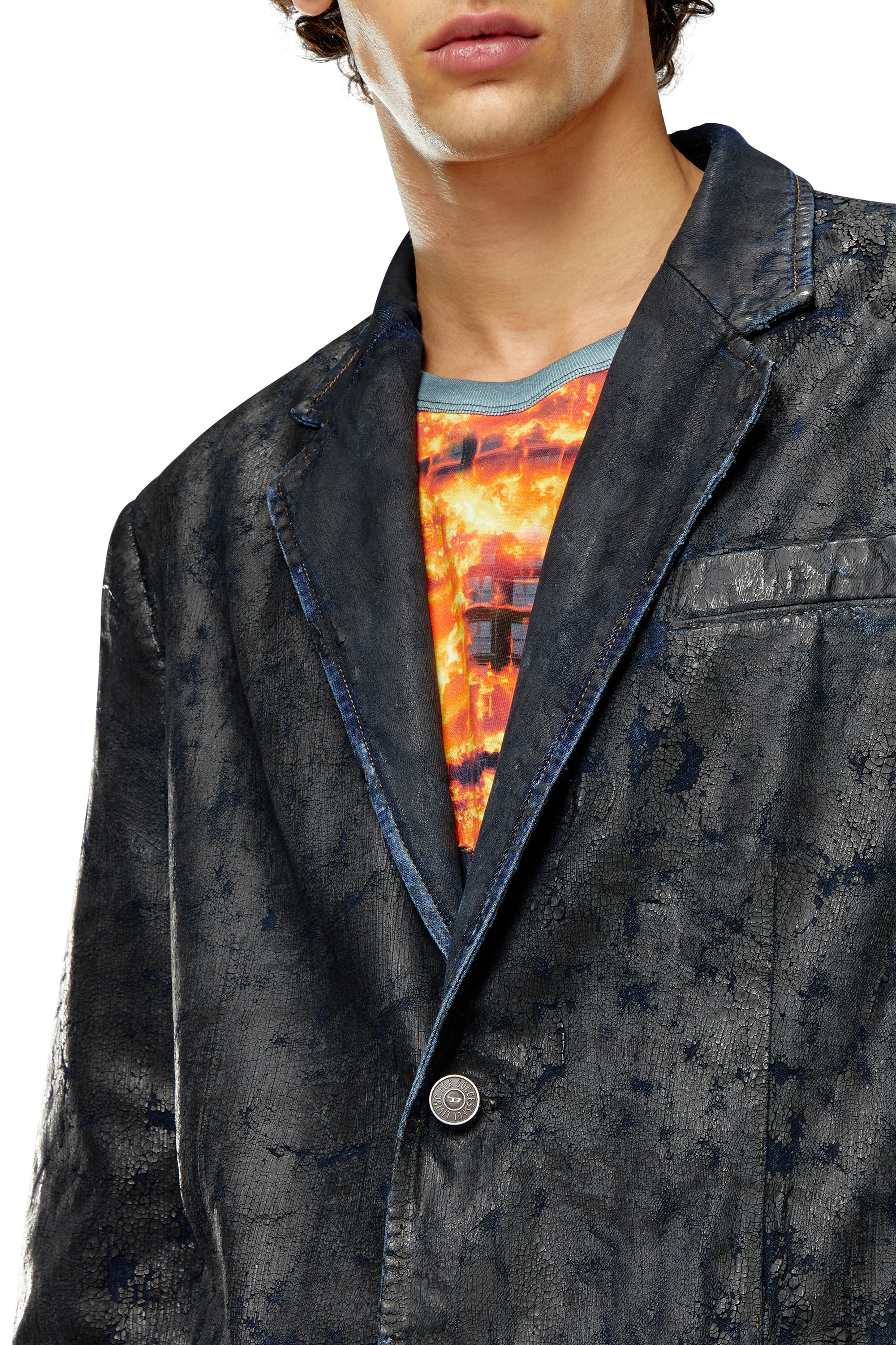 Diesel - D-BLA-FSE, Blazer de denim con recubrimiento craquelado Hombre in Negro - 5