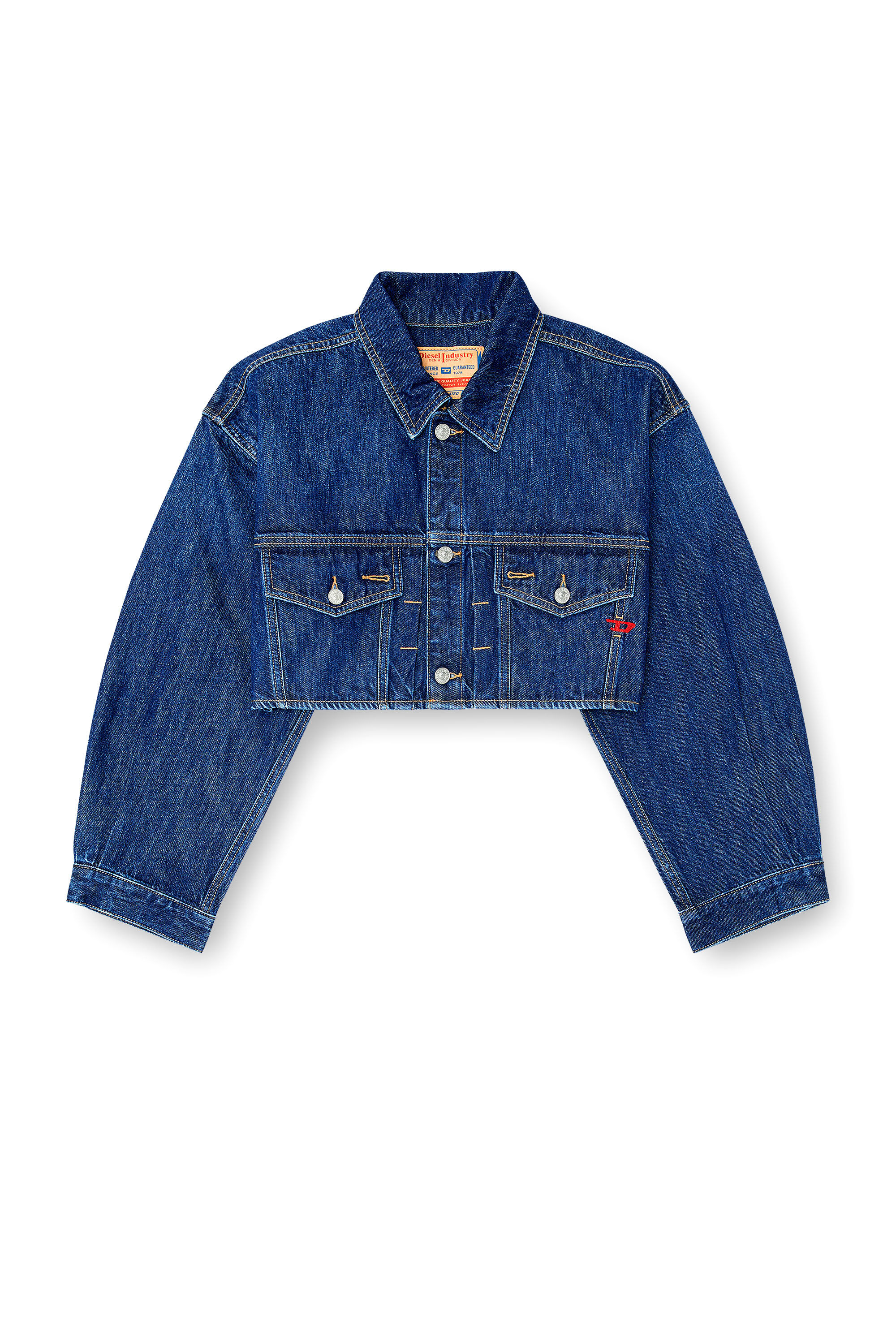 Diesel - DE-MALLEY, Chaqueta trucker denim cropped oversize Mujer in Azul marino - 2