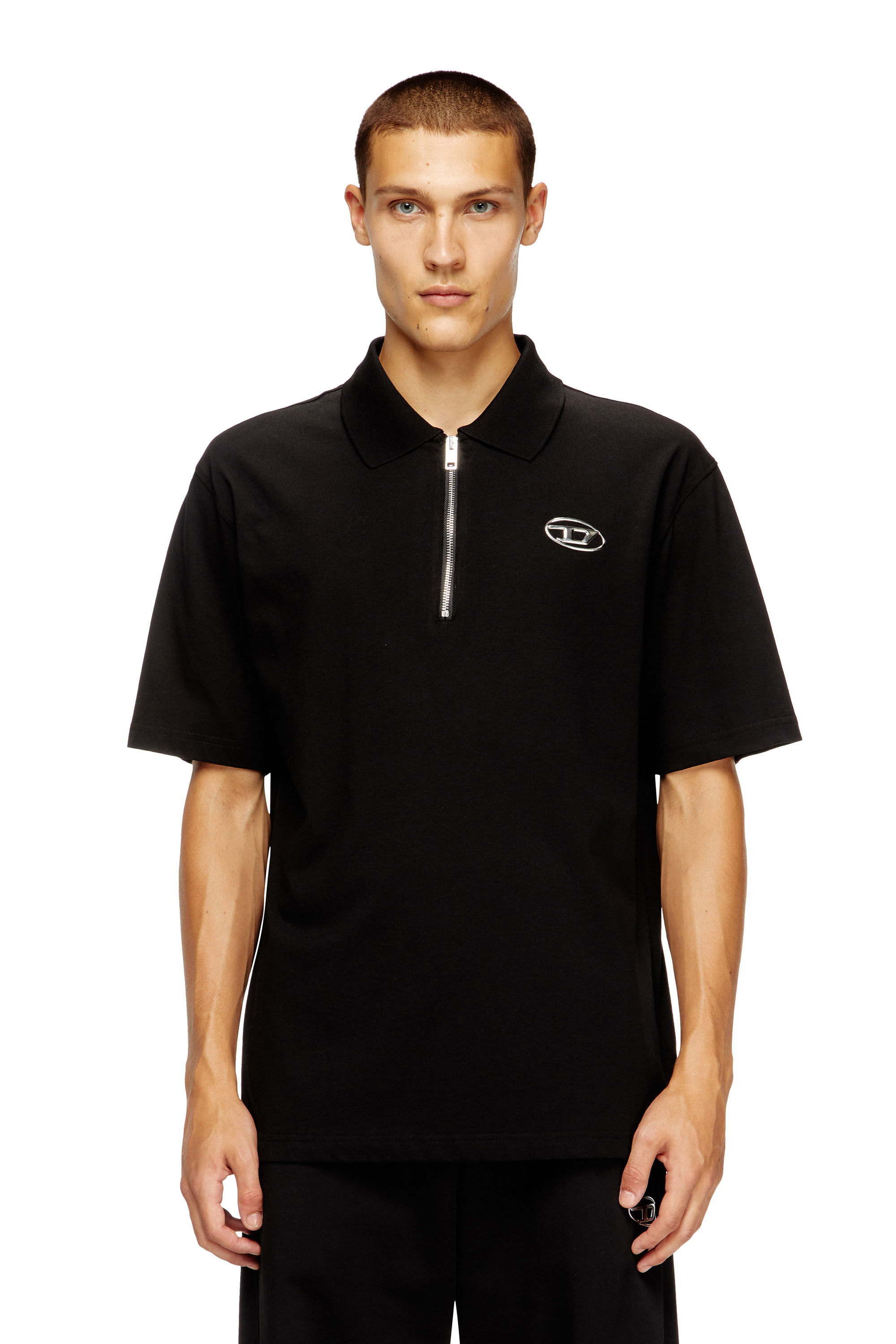 Diesel - T-VOR-OD, Polo con cremallera delantera y logotipo Oval D cortado con láser Hombre in Negro - 3