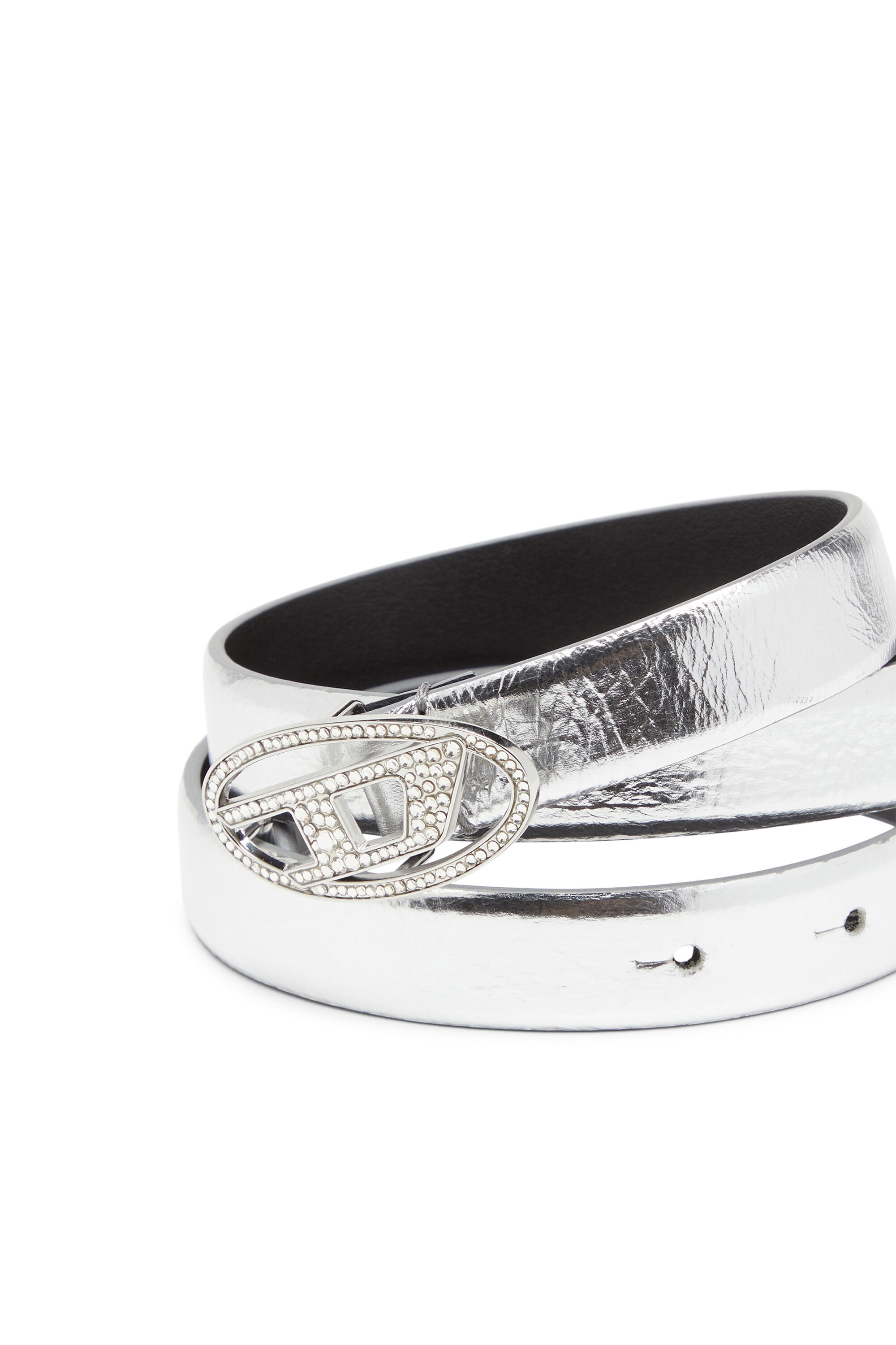 Diesel - B-1DR STRASS 20, Cinturón de cuero de 2 cm con hebilla de cristal Mujer in Plateado - 3