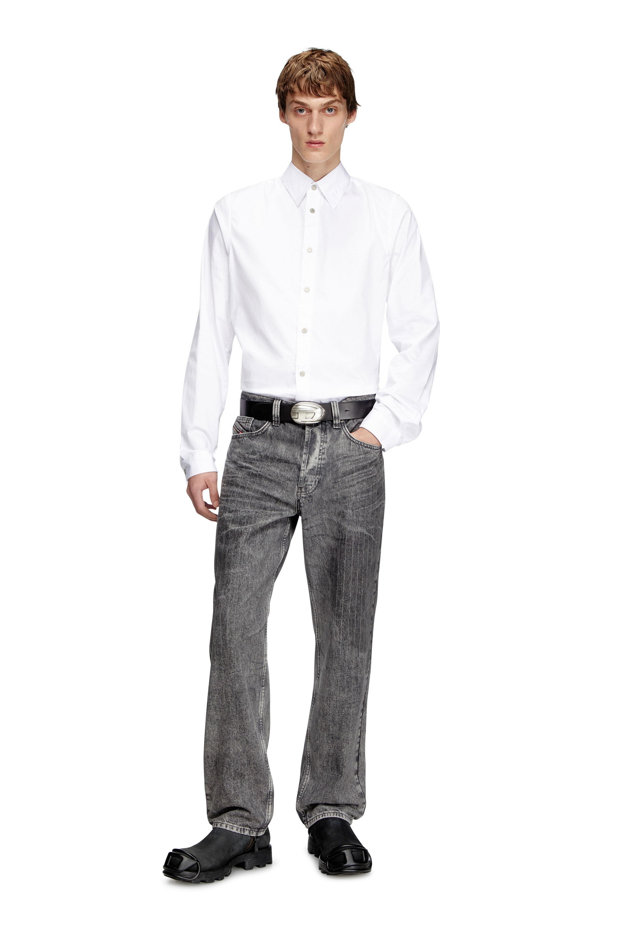 Diesel - S-FITTY-A, Camisa formal con cuello con el logotipo bordado Hombre in Blanco - 1