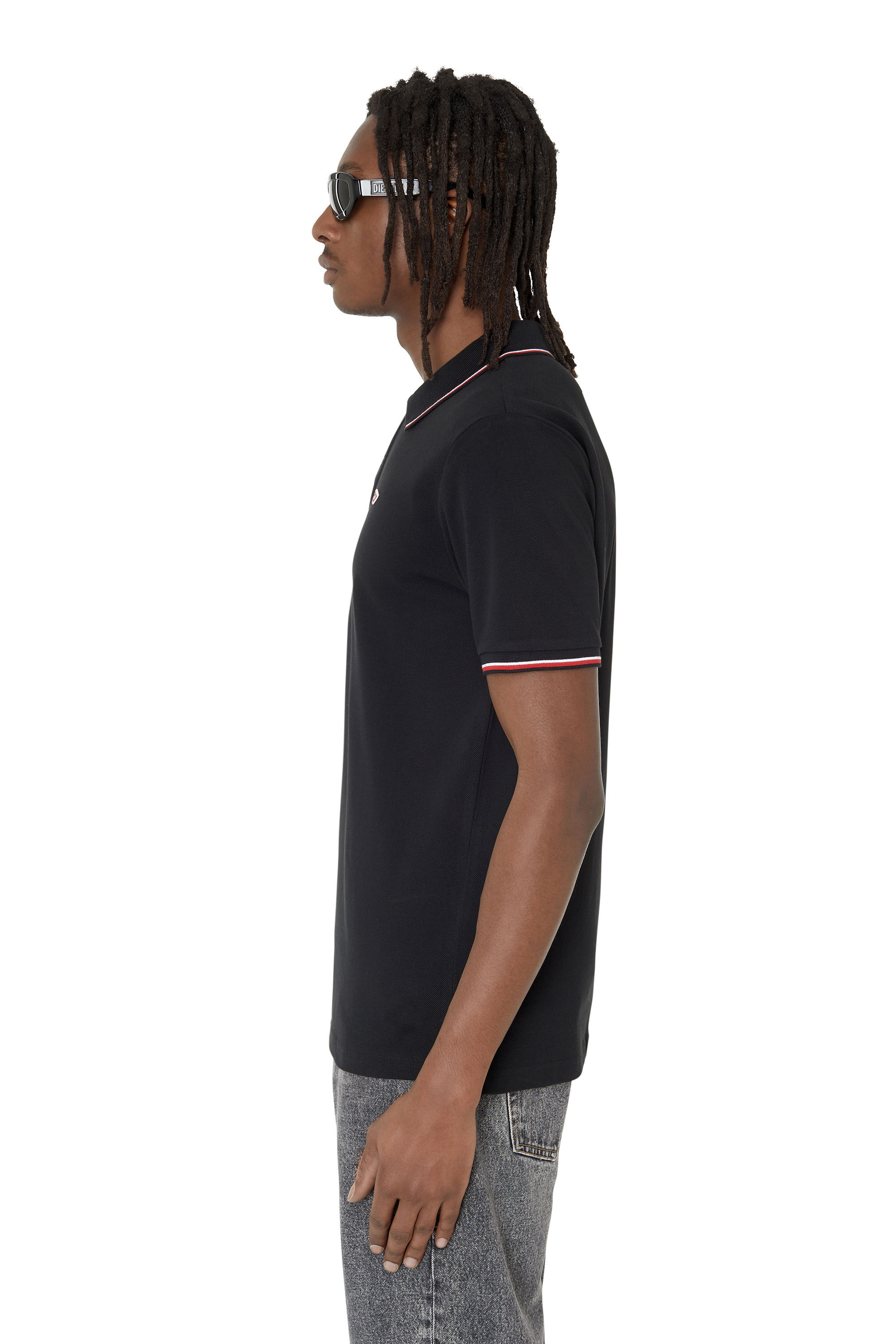 Diesel - T-SMITH-D, Man Polo shirt with striped trims in Black - Image 5