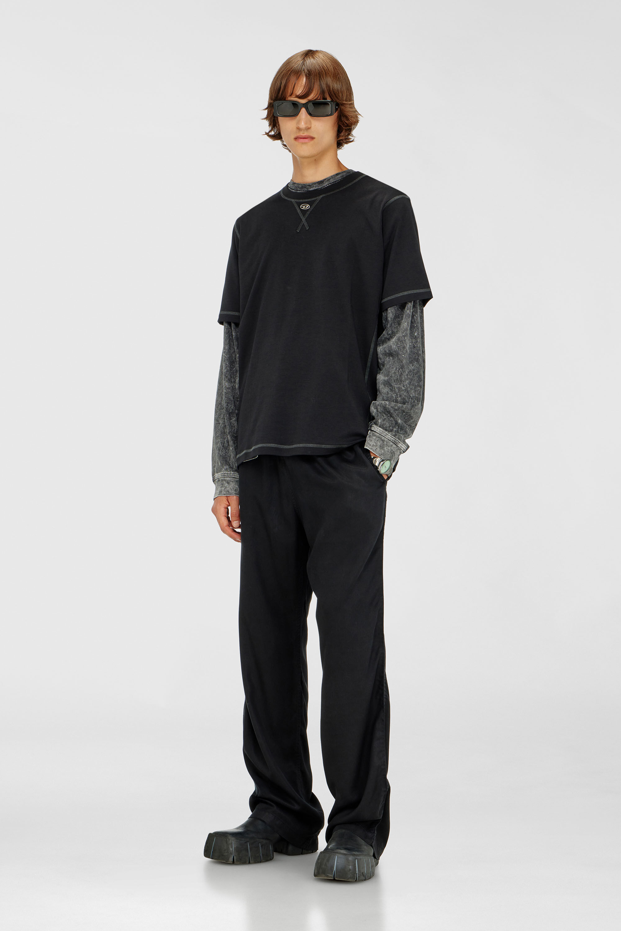 Diesel - T-MADJUST-TR, Man's Regular T-shirt with crew neck and Oval D in Dark grey - 1