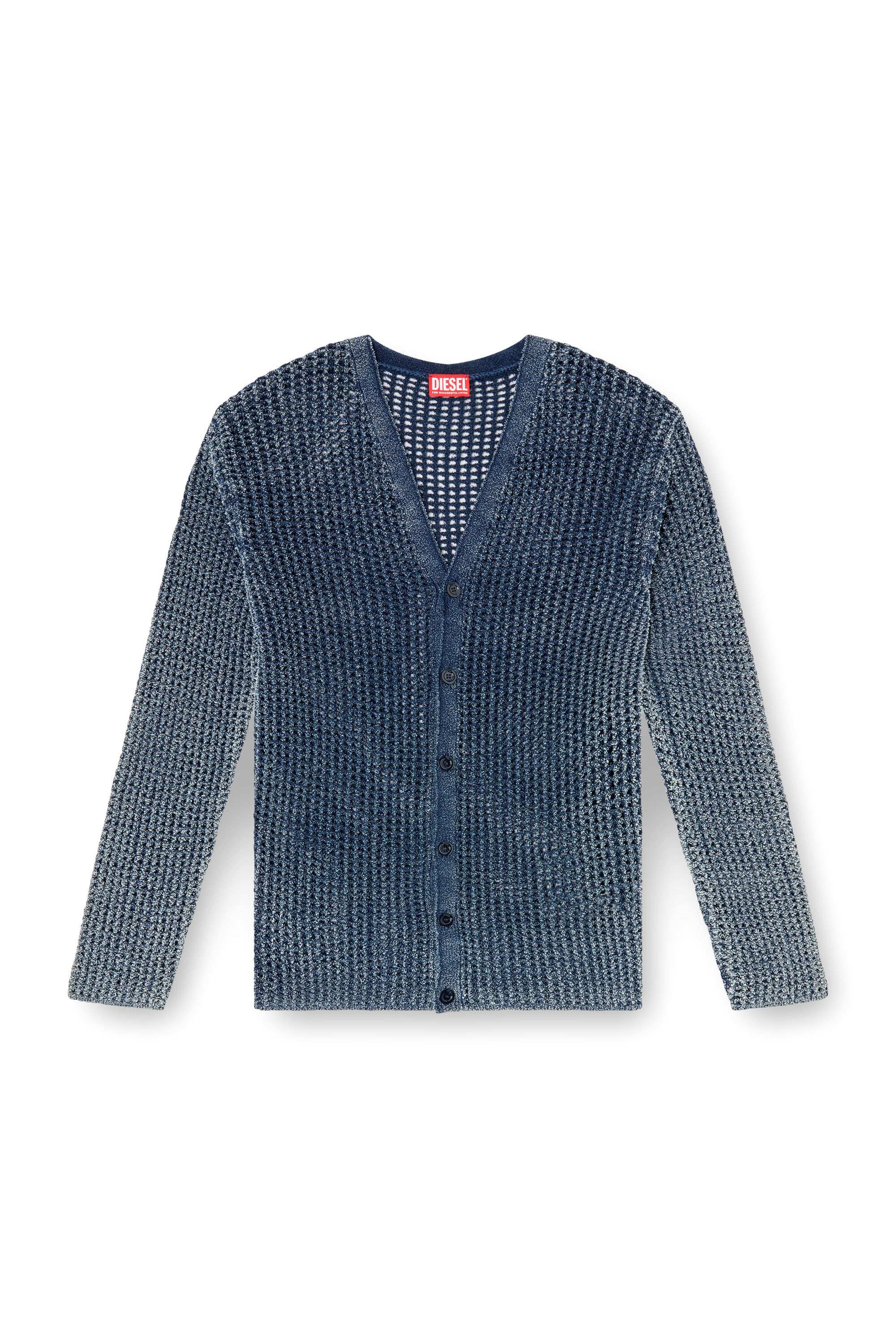Diesel - K-REDRAM, Cárdigan de punto de malla en hilo denim Hombre in Azul marino - 2