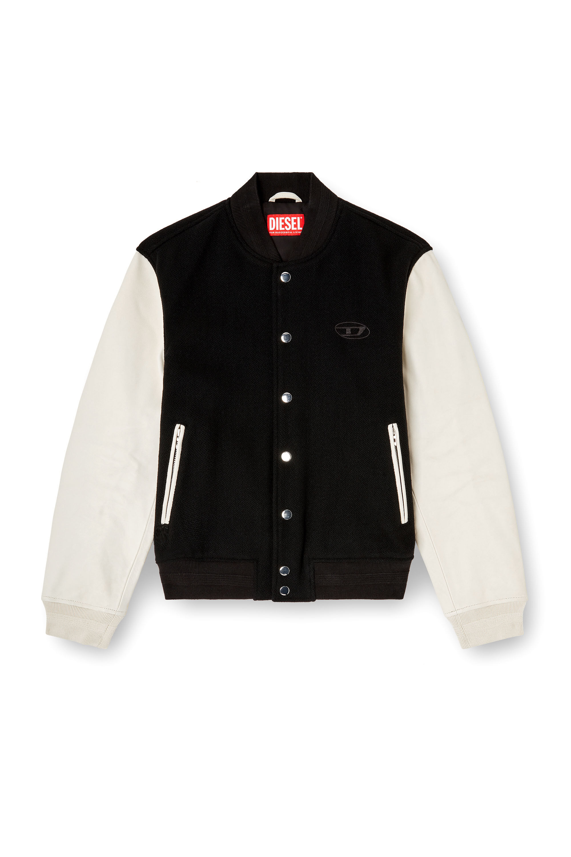 Diesel - L-ARRY-WRD, Man's Bomber jacket in wool blend and leather in Black/White - 2