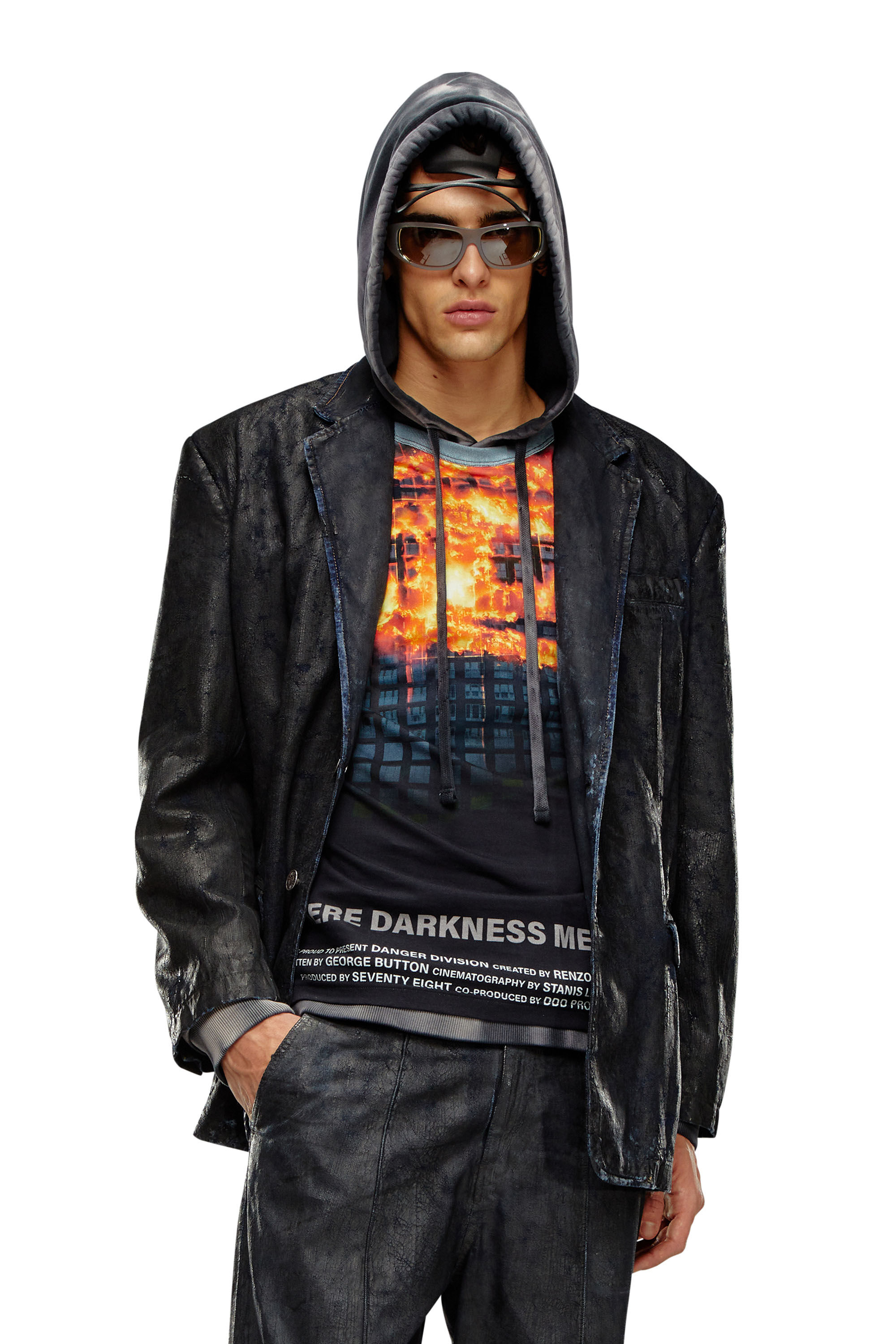 Diesel - D-BLA-FSE, Blazer de denim con recubrimiento craquelado Hombre in Negro - 3