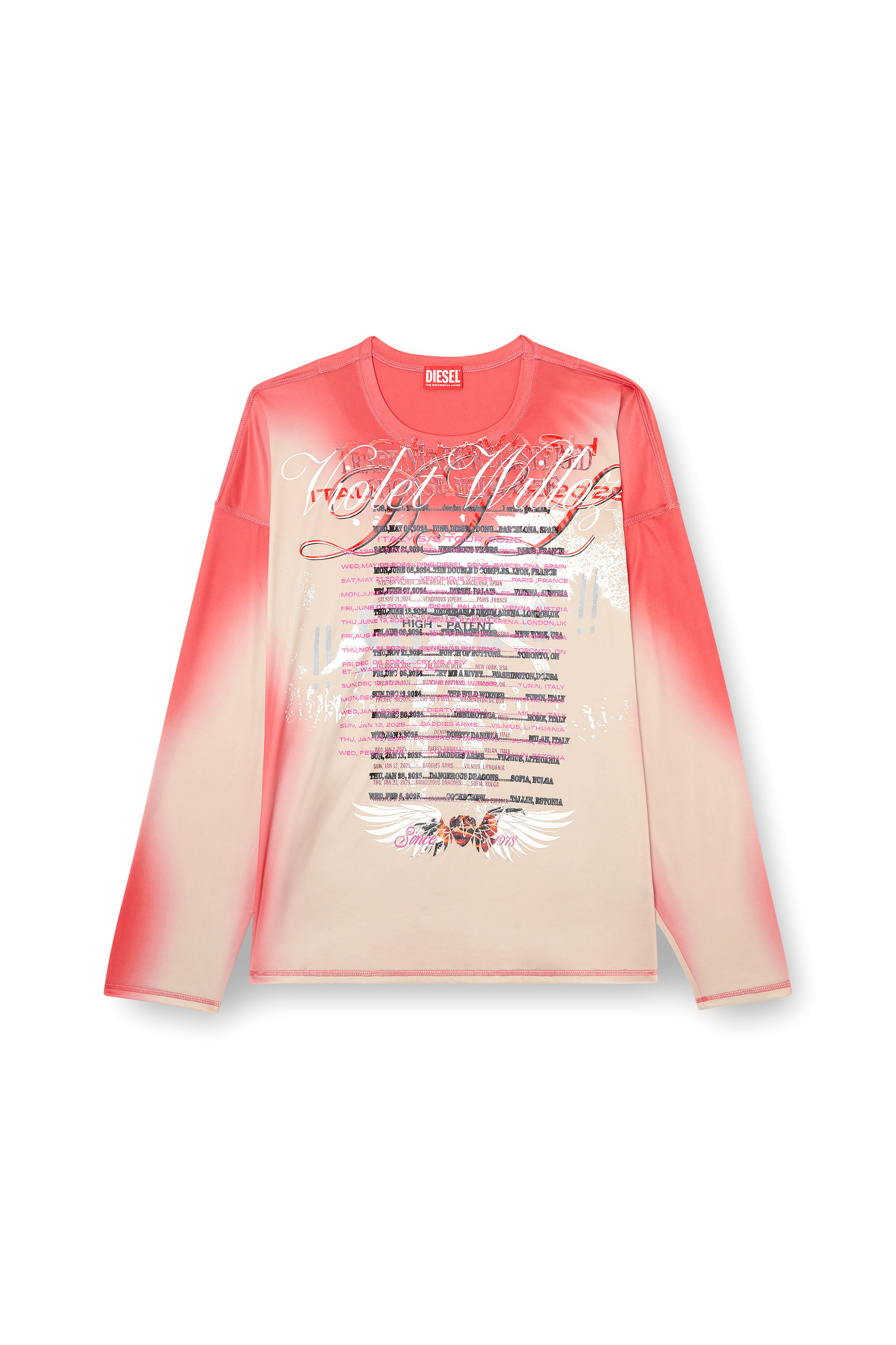 Diesel - T-OLAVI-BB, Camiseta de manga larga de tejido técnico con estampado de letras de canciones Unisex in Rosa - 2