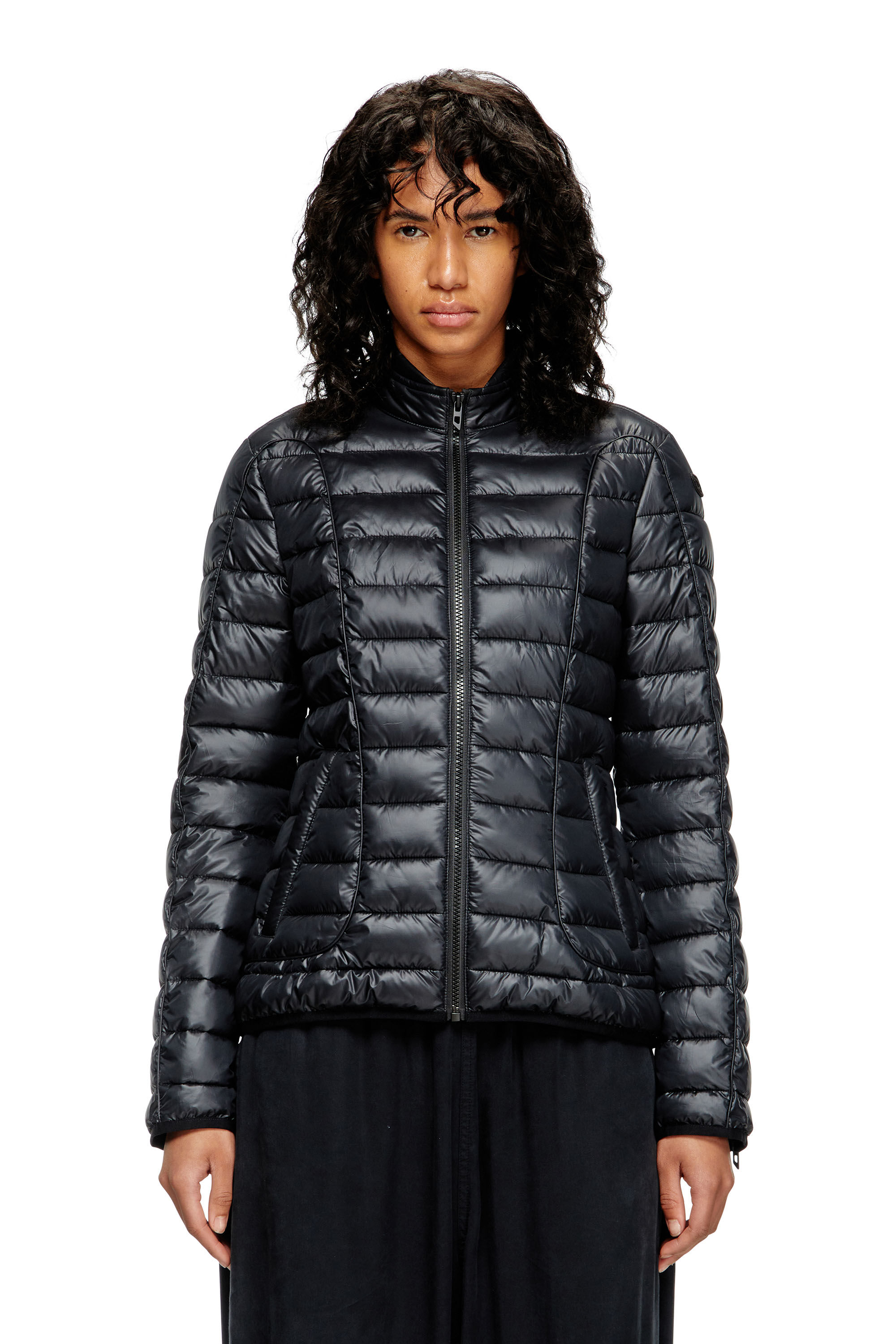 Diesel - W-PILOT-FEM, Chaqueta puffer con detalles biker Mujer in Negro - 3