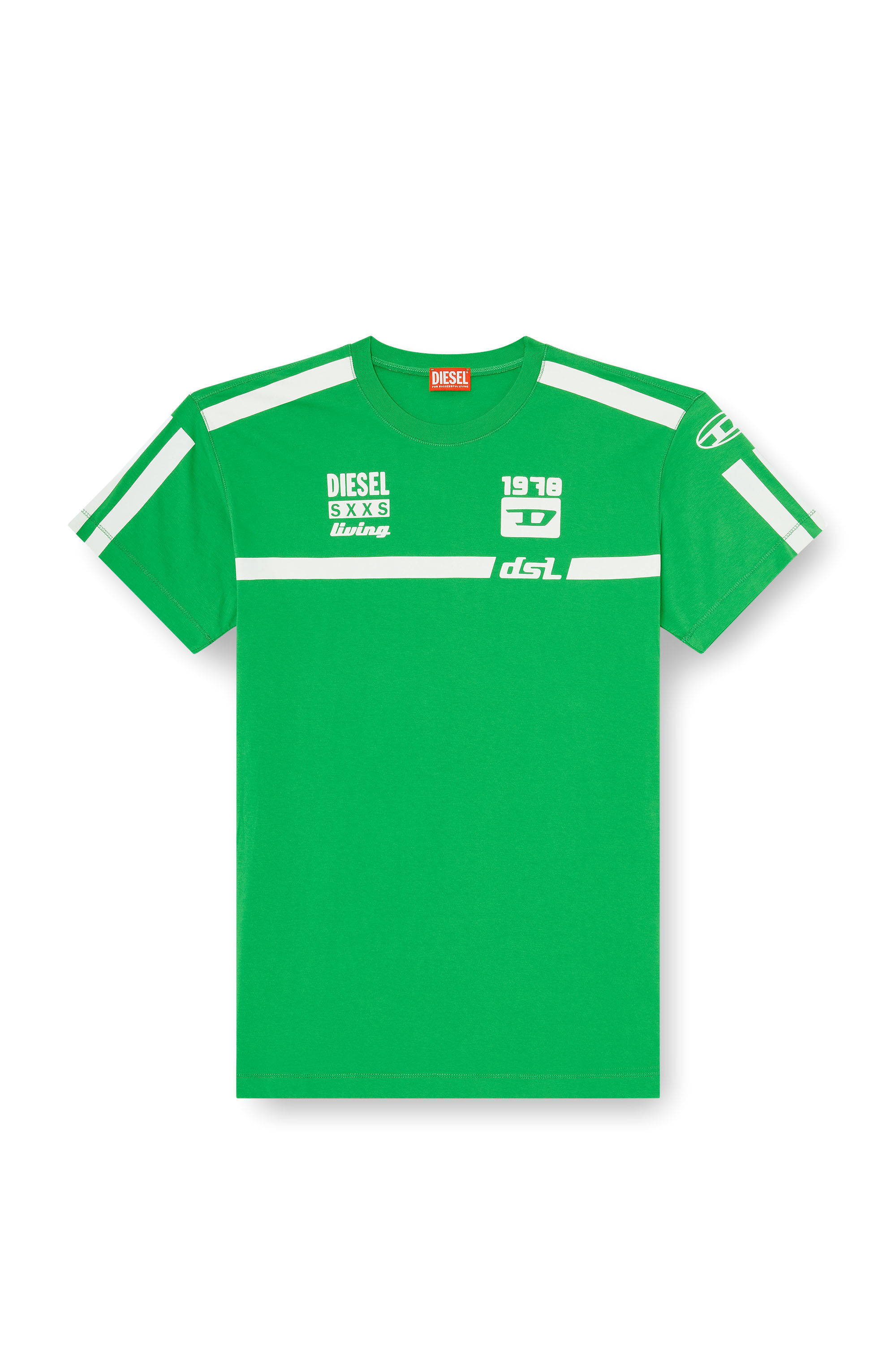 Diesel - T-NORM-V12, Camiseta de algod&oacute;n con estampados gr&aacute;ficos en contraste Hombre in Verde - 2