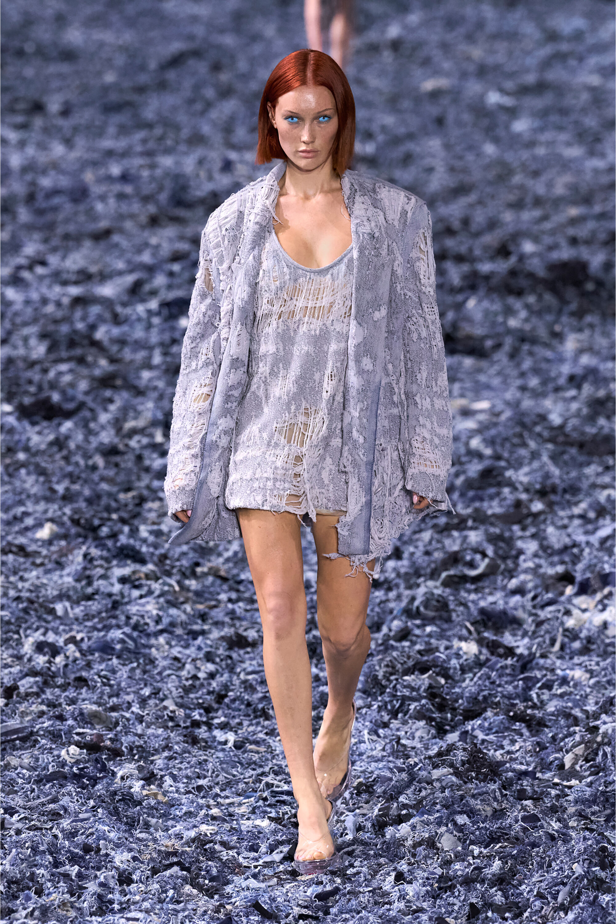 Diesel - DE-DALBY-FSG, Top en denim jacquard ultradestruido Mujer in Azul marino - 5