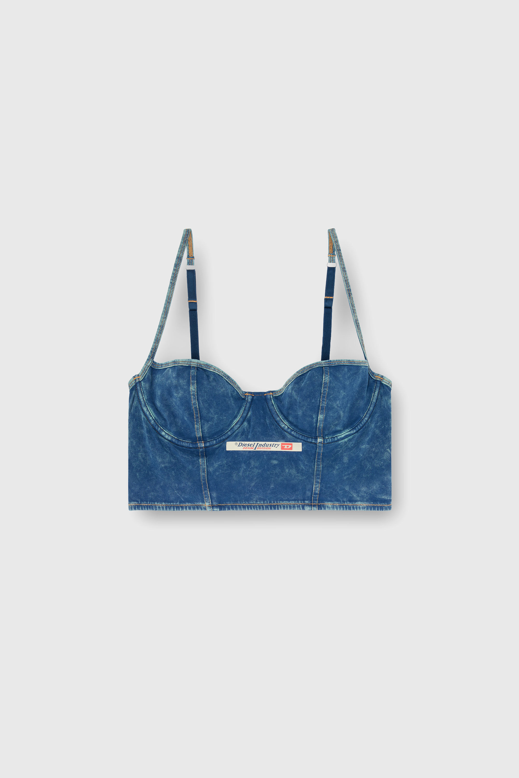 Diesel - SHEILA-DNM, Top bustier de algod&oacute;n efecto denim Mujer in Azul marino - 6