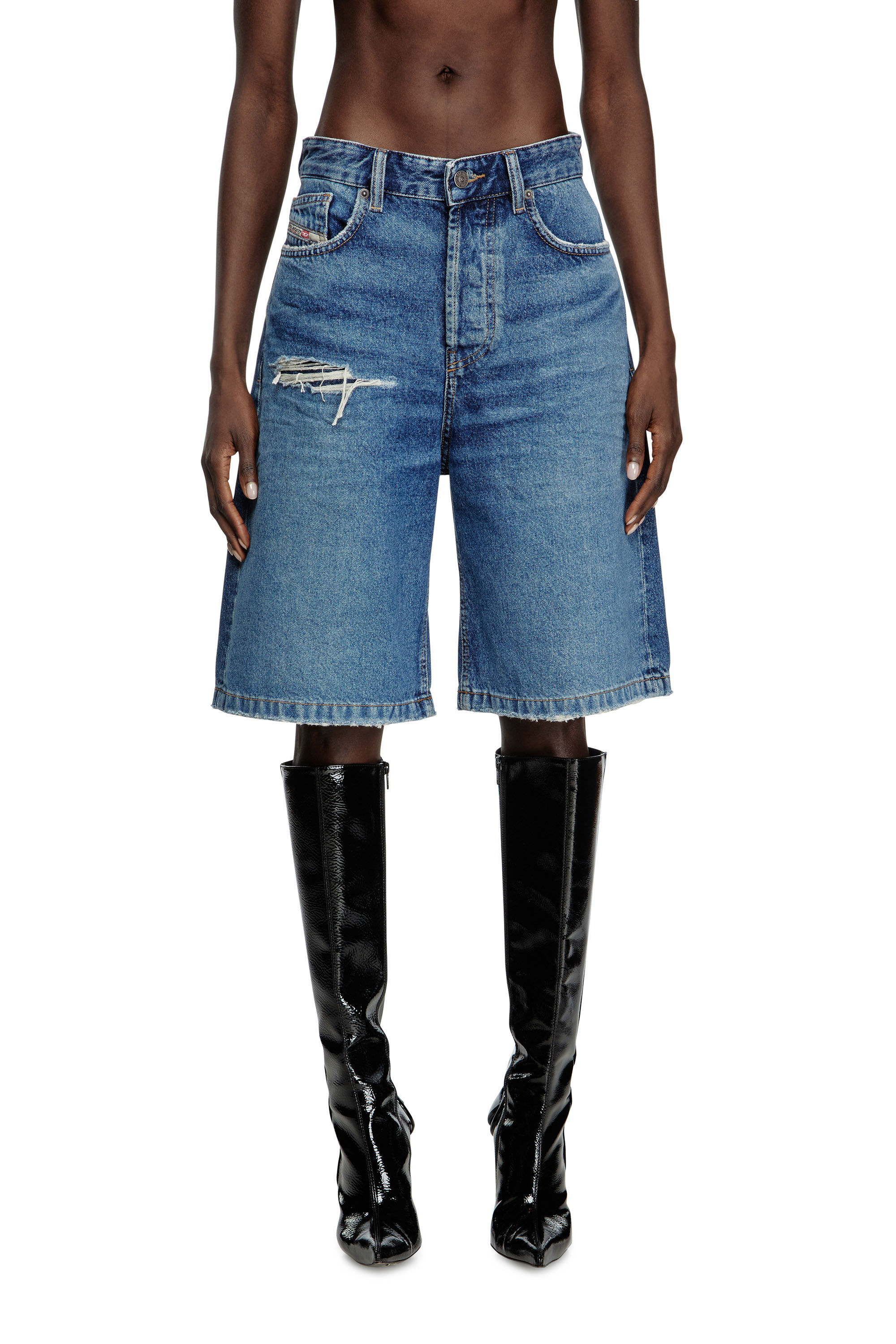 Diesel - DE-SIRE-SHORT, Pantalones cortos de denim con detalles rasgados Mujer in Azul marino - 3