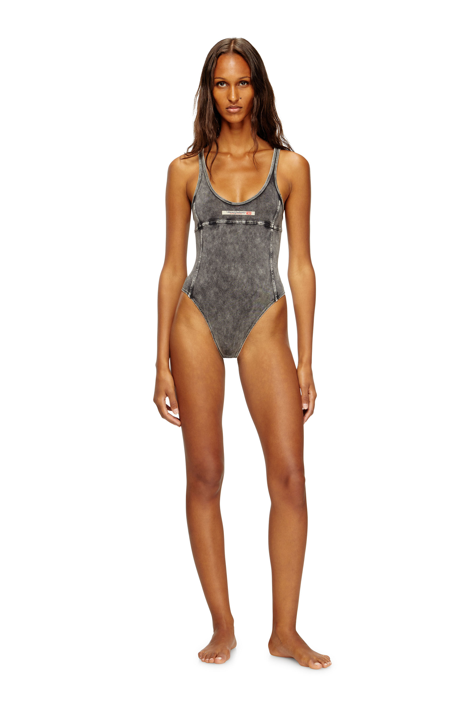 Diesel - PHOEBE-DNM, Sujetador sin tirantes con logotipo grande Mujer in Gris - 1