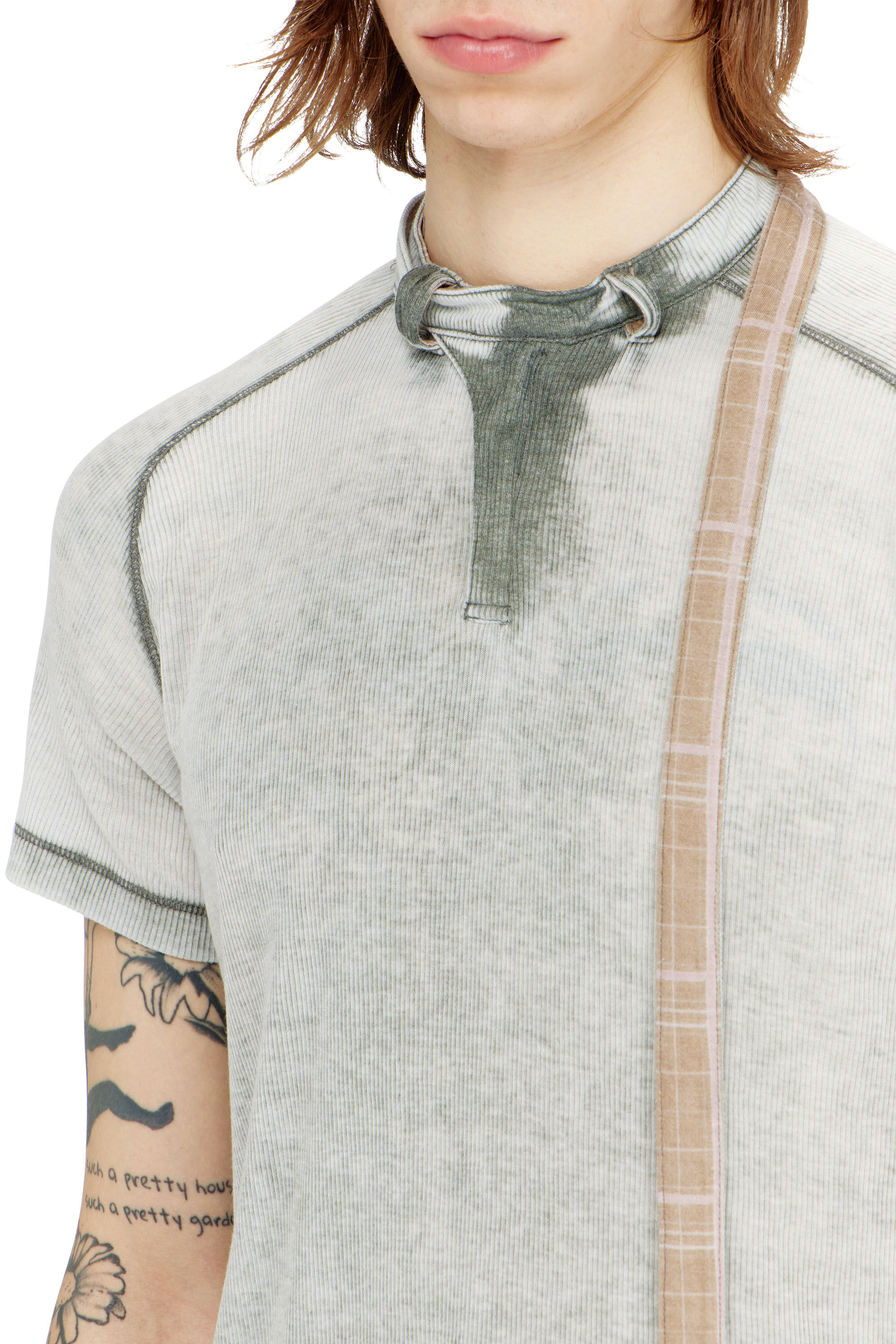 Diesel - T-GARY, Top de canal&eacute; jersey con tira de cuello biker Hombre in Gris - 5